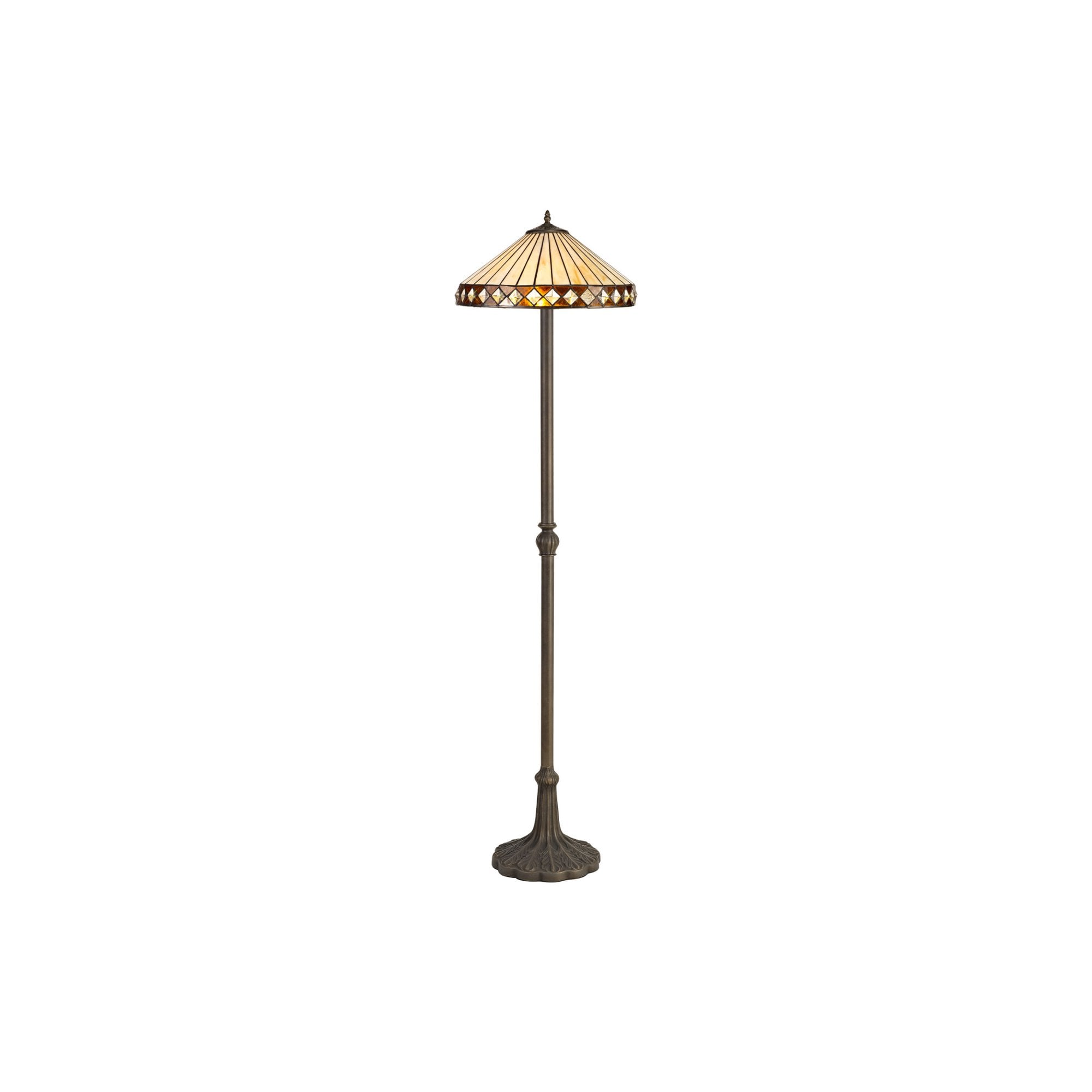 Fabula Westall 2 Light Leaf Design Floor Lamp - 40cm Tiffany Shade - Amber & Cream