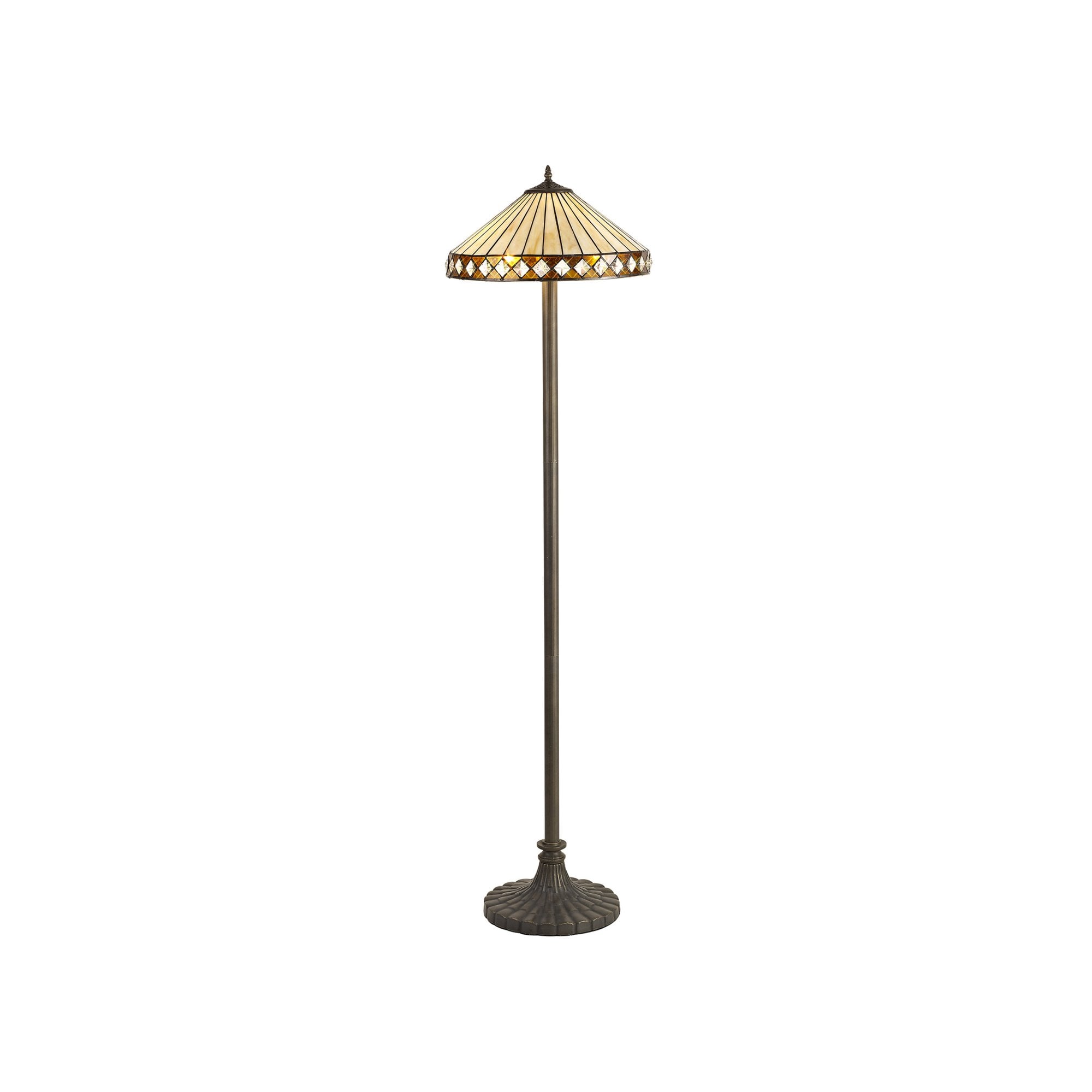 Fabula Westall 2 Light Stepped Design Floor Lamp - 40cm Tiffany Shade - Amber & Cream