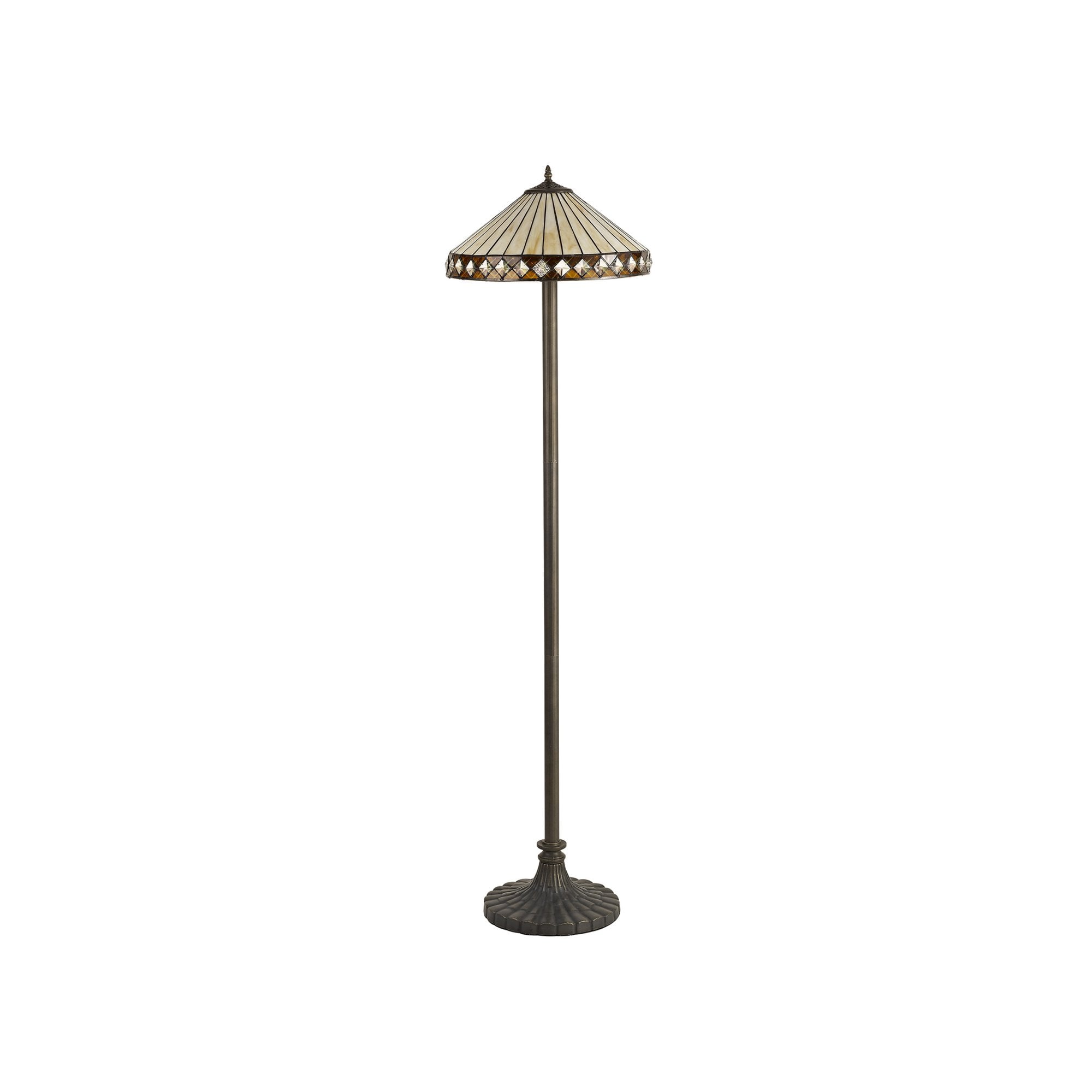 Fabula Westall 2 Light Stepped Design Floor Lamp - 40cm Tiffany Shade - Amber & Cream