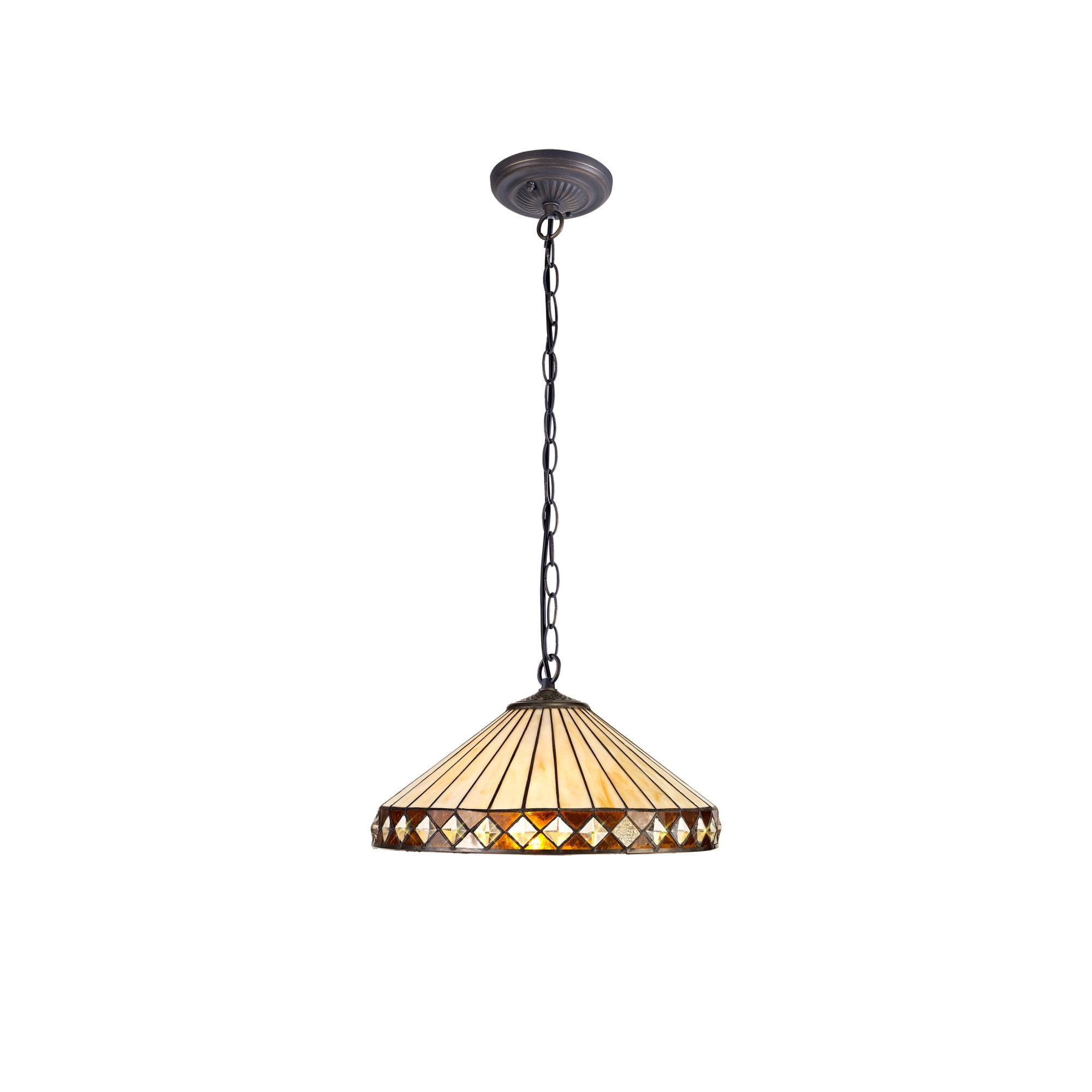 Fabula Westall Single Downlighter Pendant - 40cm Tiffany Shade - Amber & Cream