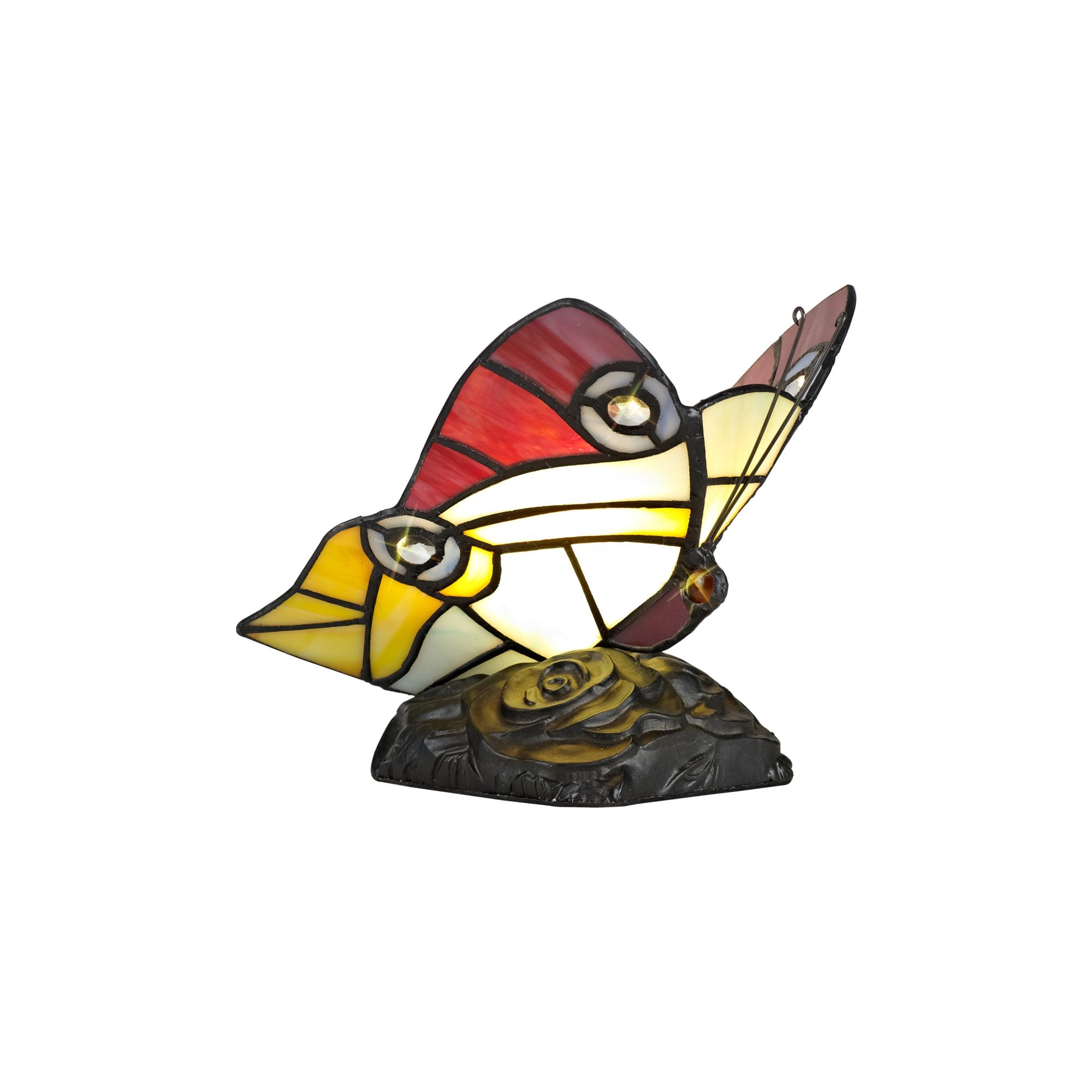 Fabula Lawton Tiffany Butterfly Table Lamp - Red, Yellow & Blue Glass