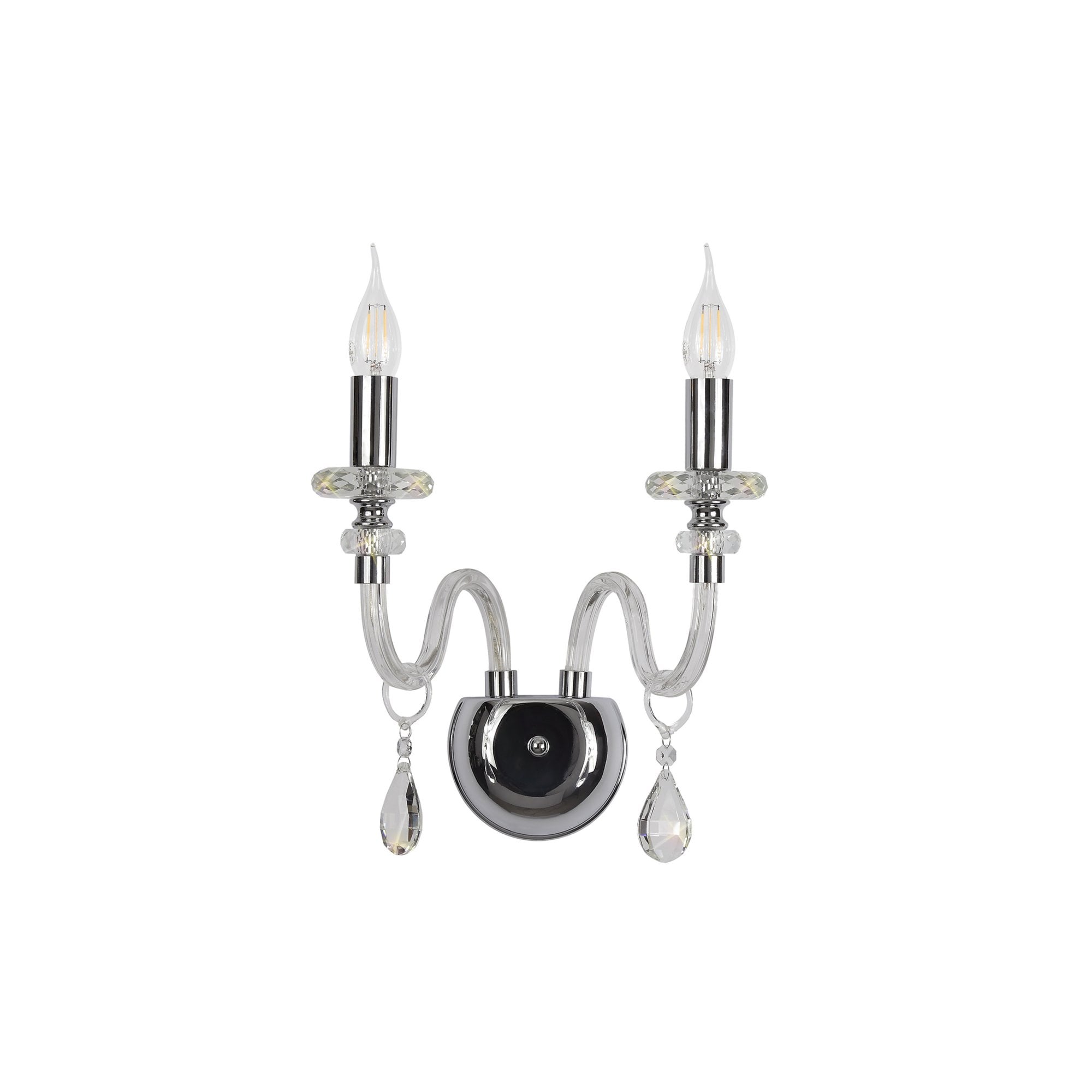 Fabula Hickman 2 Light Wall Lamp - Polished Chrome, Clear Glass & Crystal