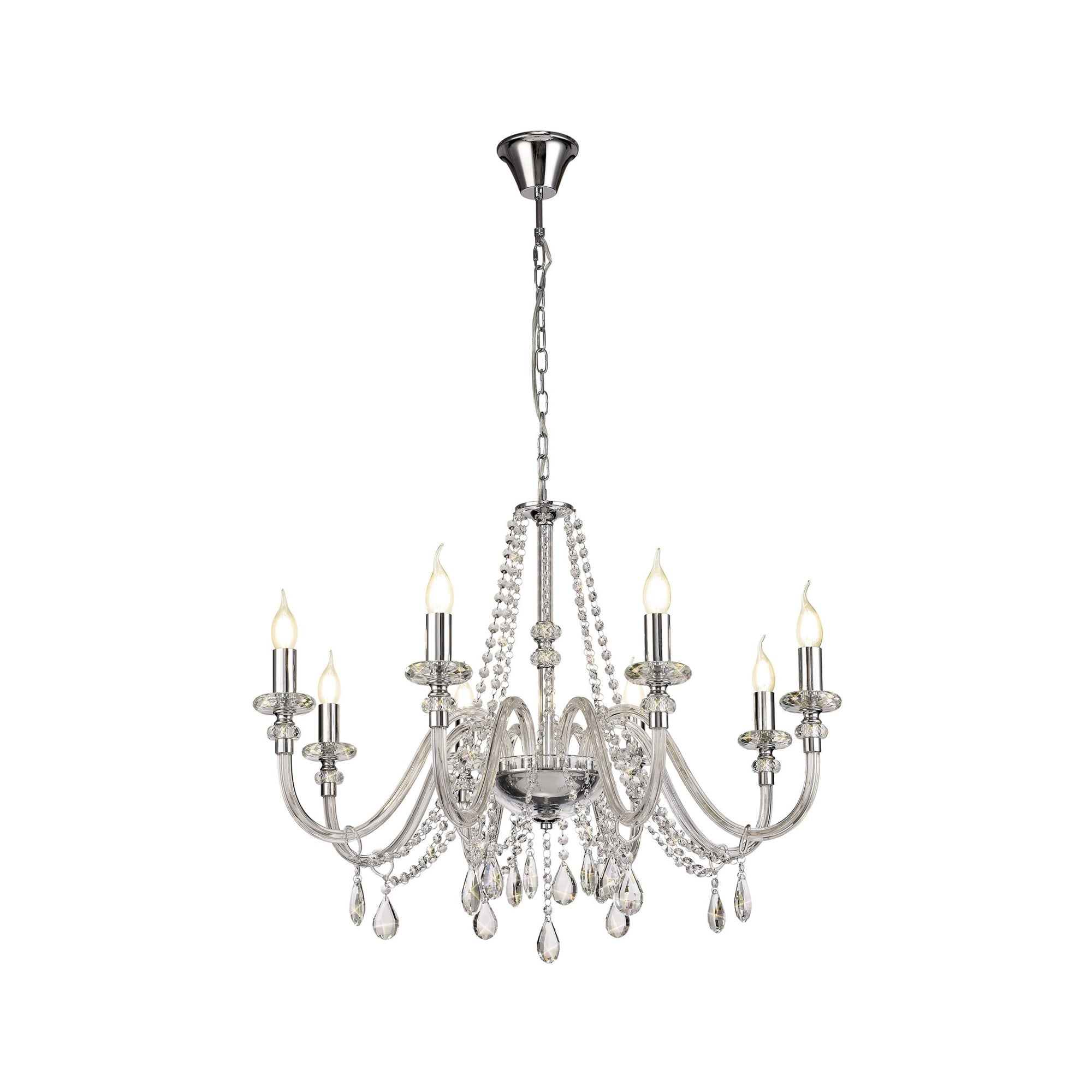 Fabula Hickman 8 Light Chandelier Pendant - Polished Chrome, Clear Glass & Crystal