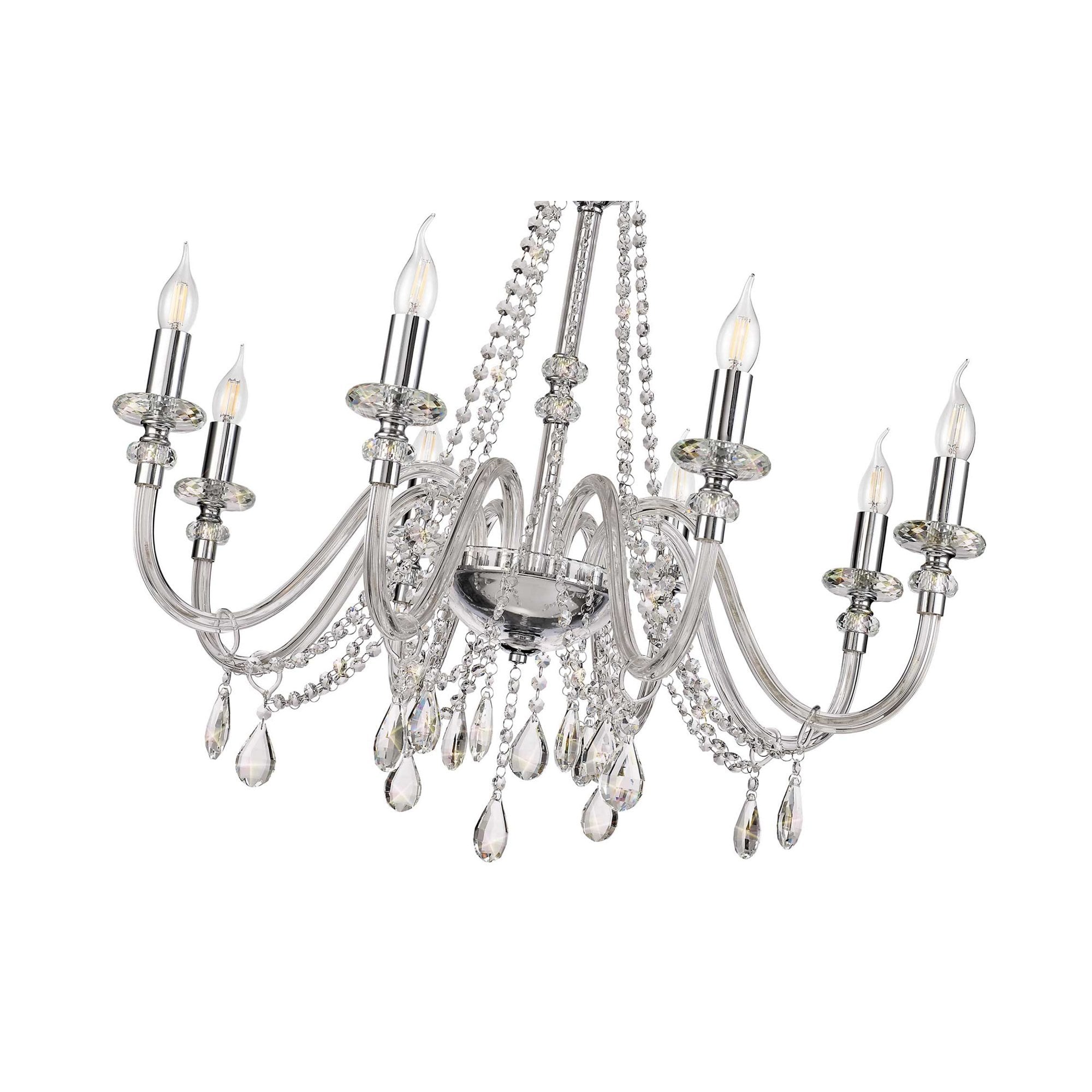Fabula Hickman 8 Light Chandelier Pendant - Polished Chrome, Clear Glass & Crystal