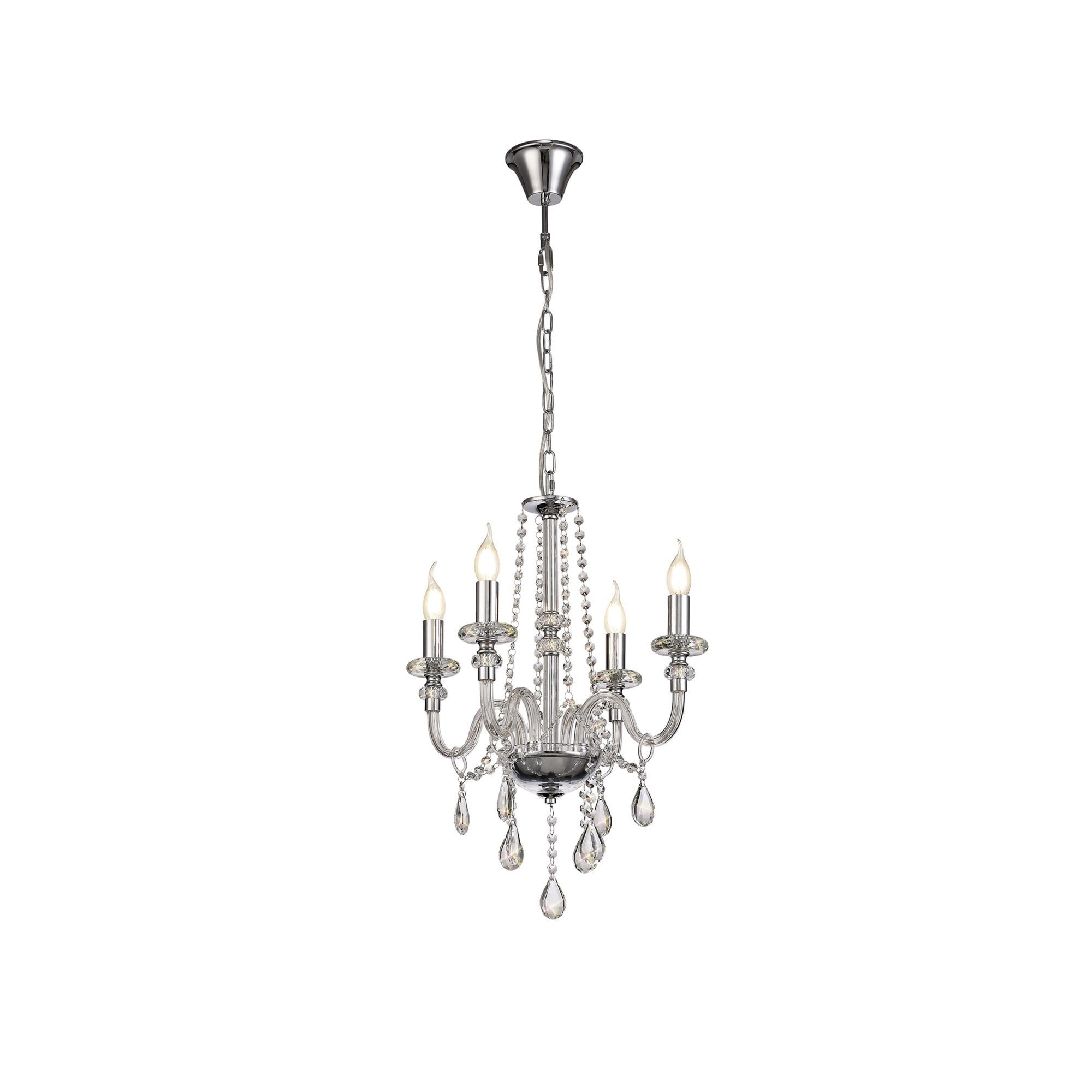 Fabula Hickman 4 Light Chandelier Pendant - Polished Chrome, Clear Glass & Crystal