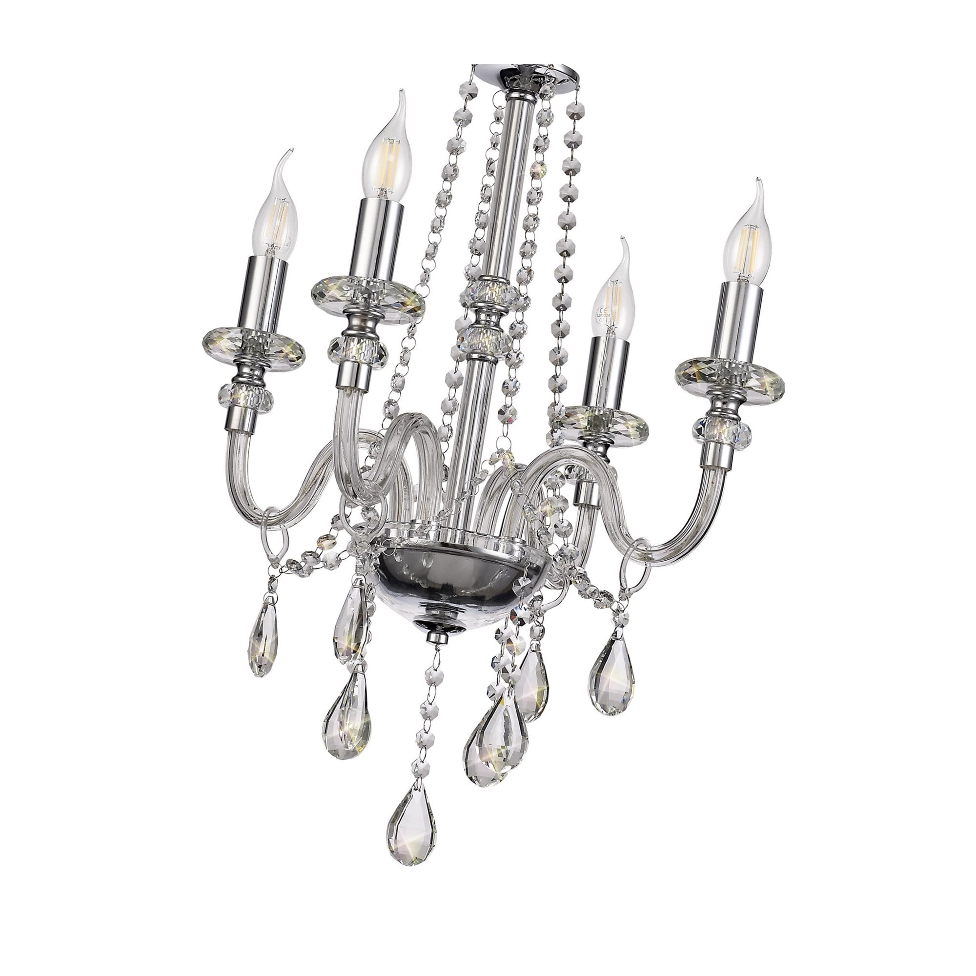 Fabula Hickman 4 Light Chandelier Pendant - Polished Chrome, Clear Glass & Crystal