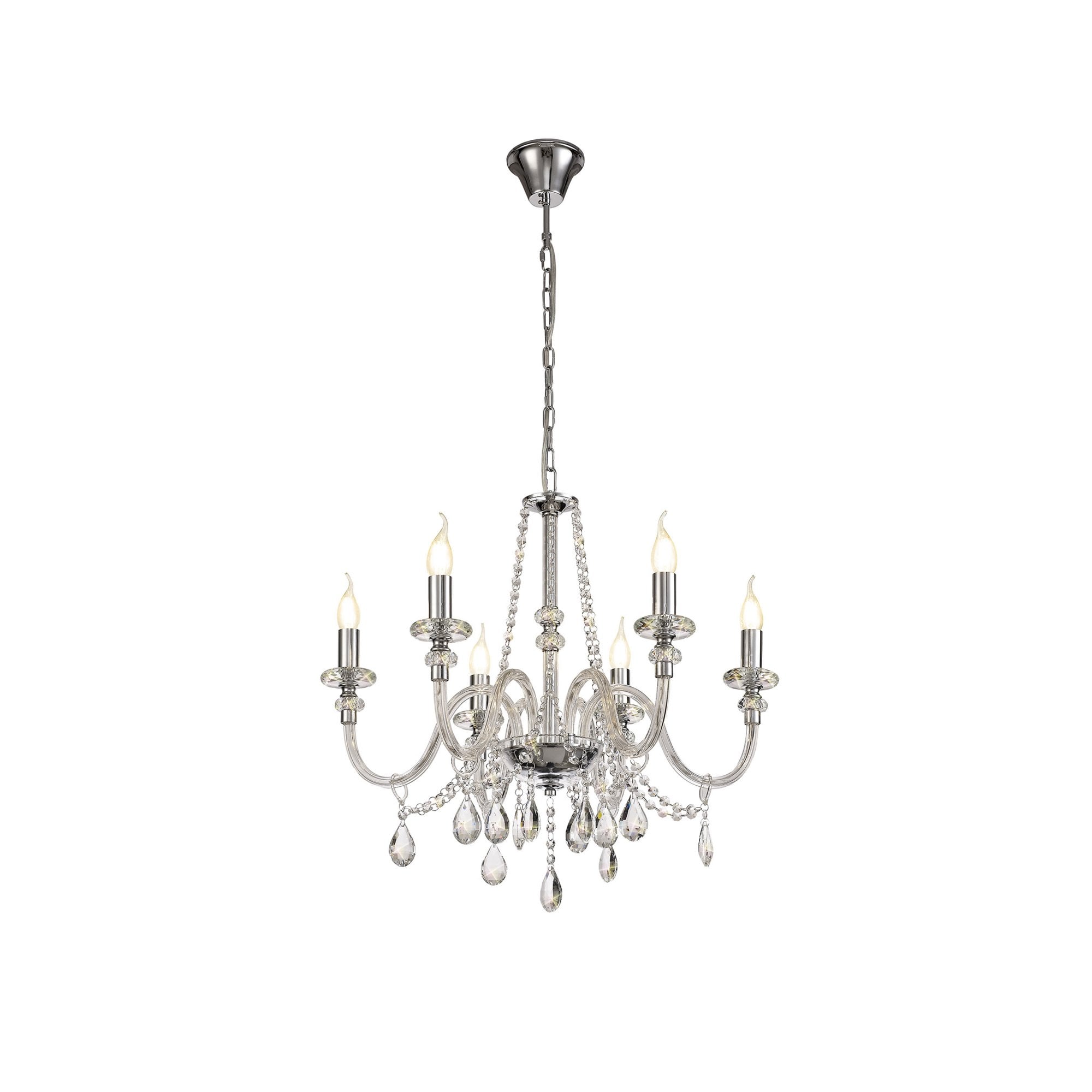 Fabula Hickman 6 Light Chandelier Pendant - Polished Chrome, Clear Glass & Crystal