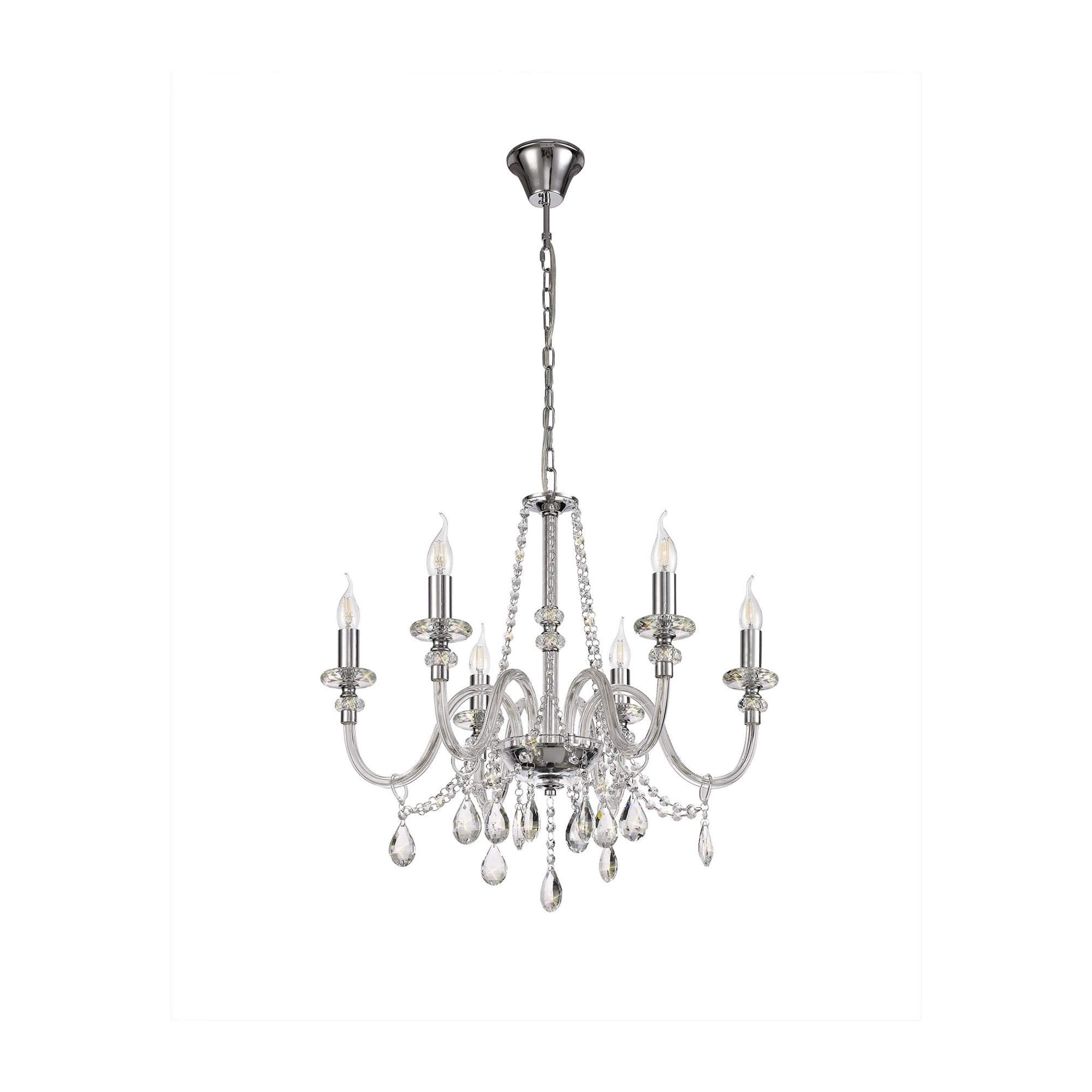 Fabula Hickman 6 Light Chandelier Pendant - Polished Chrome, Clear Glass & Crystal