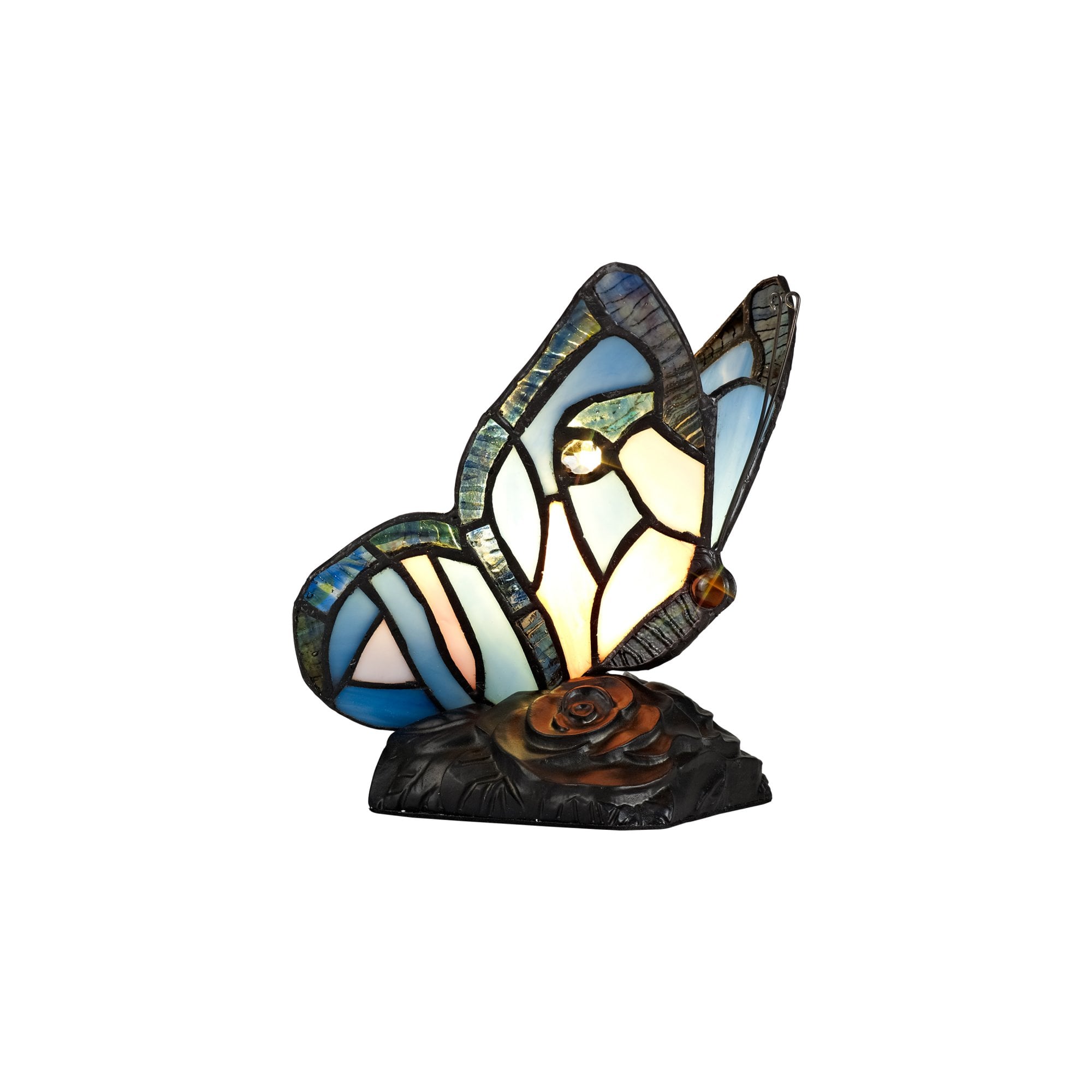 Fabula Lawton Tiffany Butterfly Table Lamp - Blue & Pink Glass