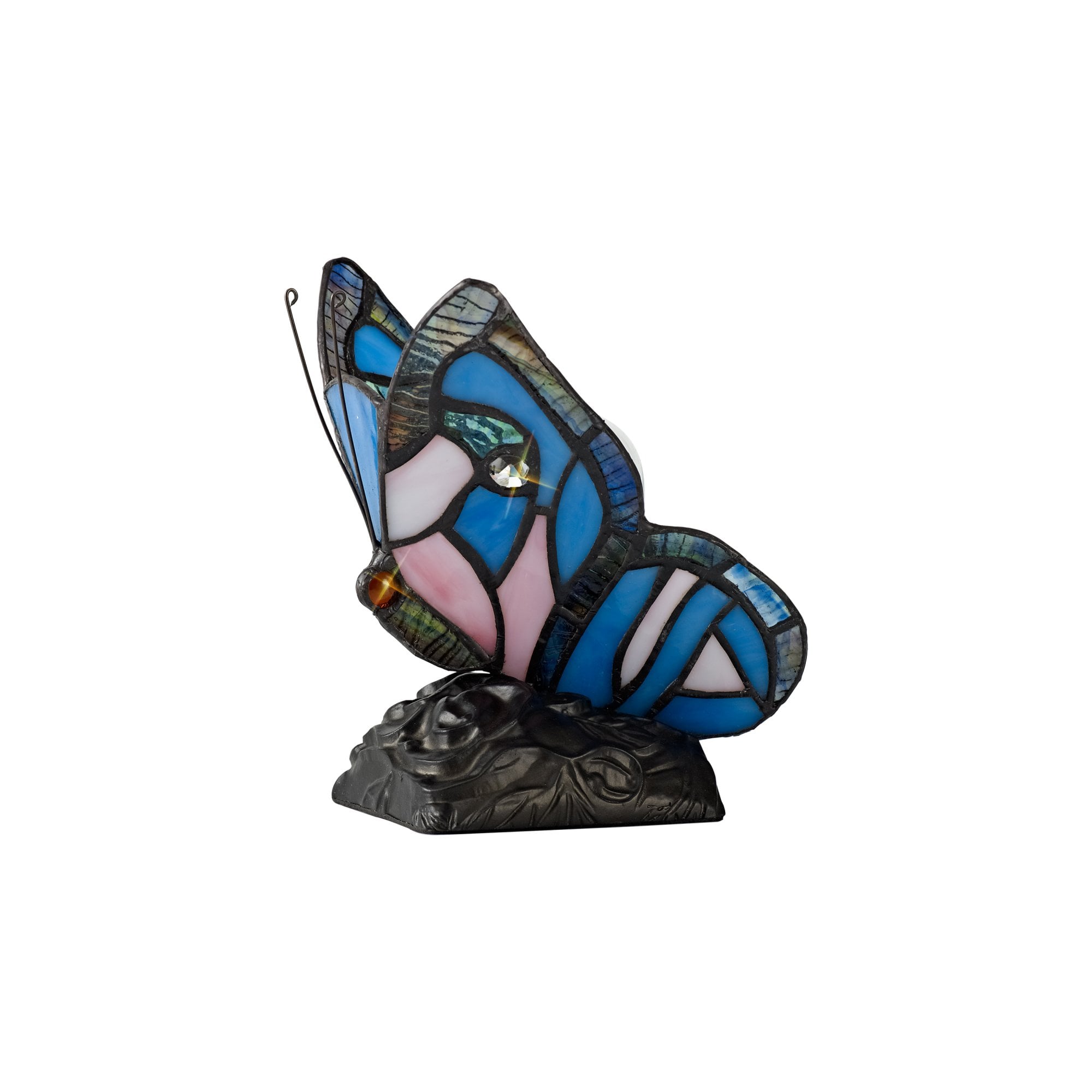 Fabula Lawton Tiffany Butterfly Table Lamp - Blue & Pink Glass