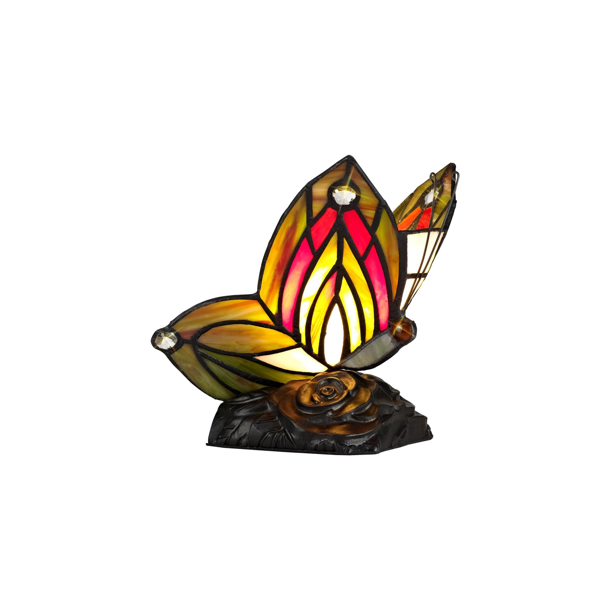 Fabula Lawton Tiffany Butterfly Table Lamp - Green & Red Glass