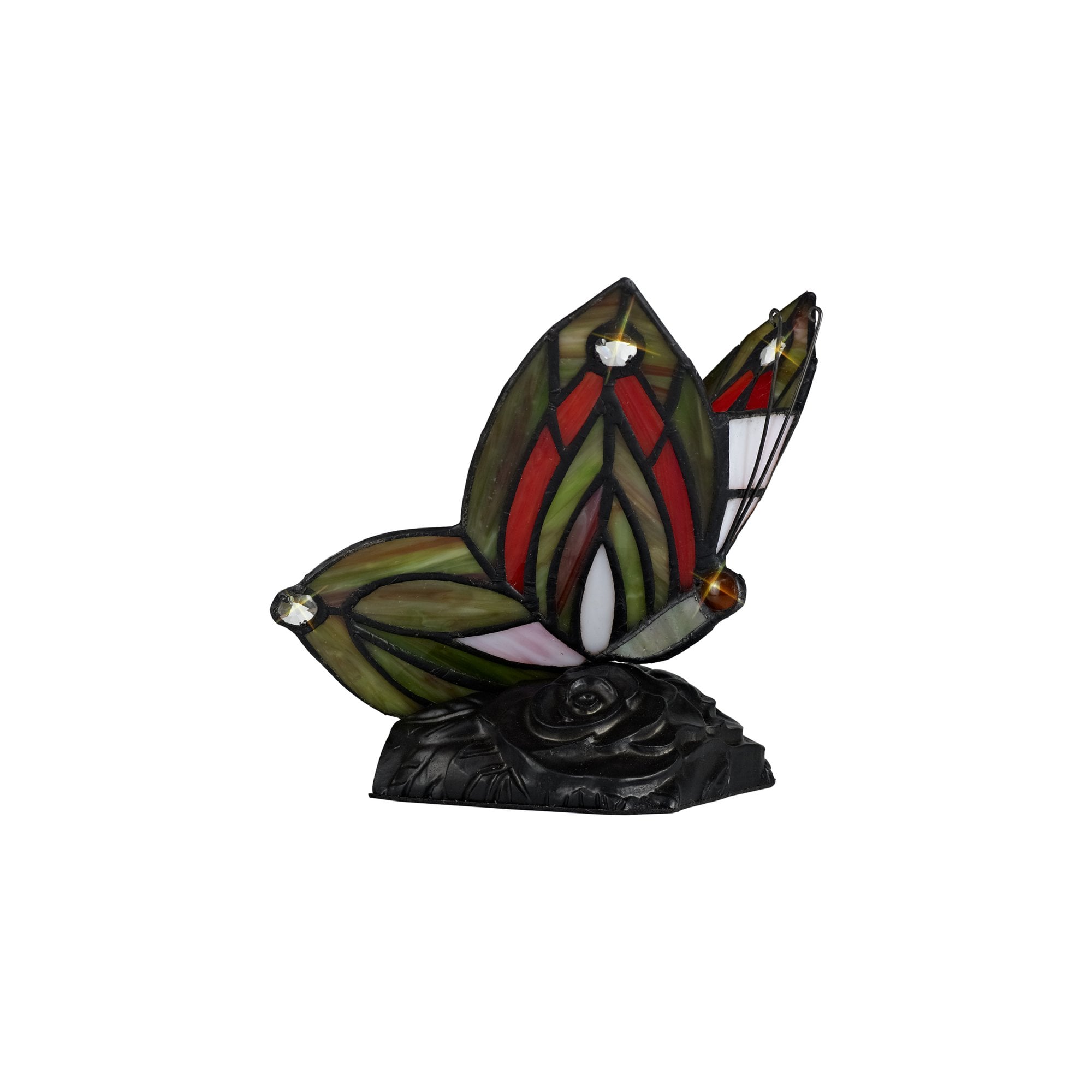 Fabula Lawton Tiffany Butterfly Table Lamp - Green & Red Glass