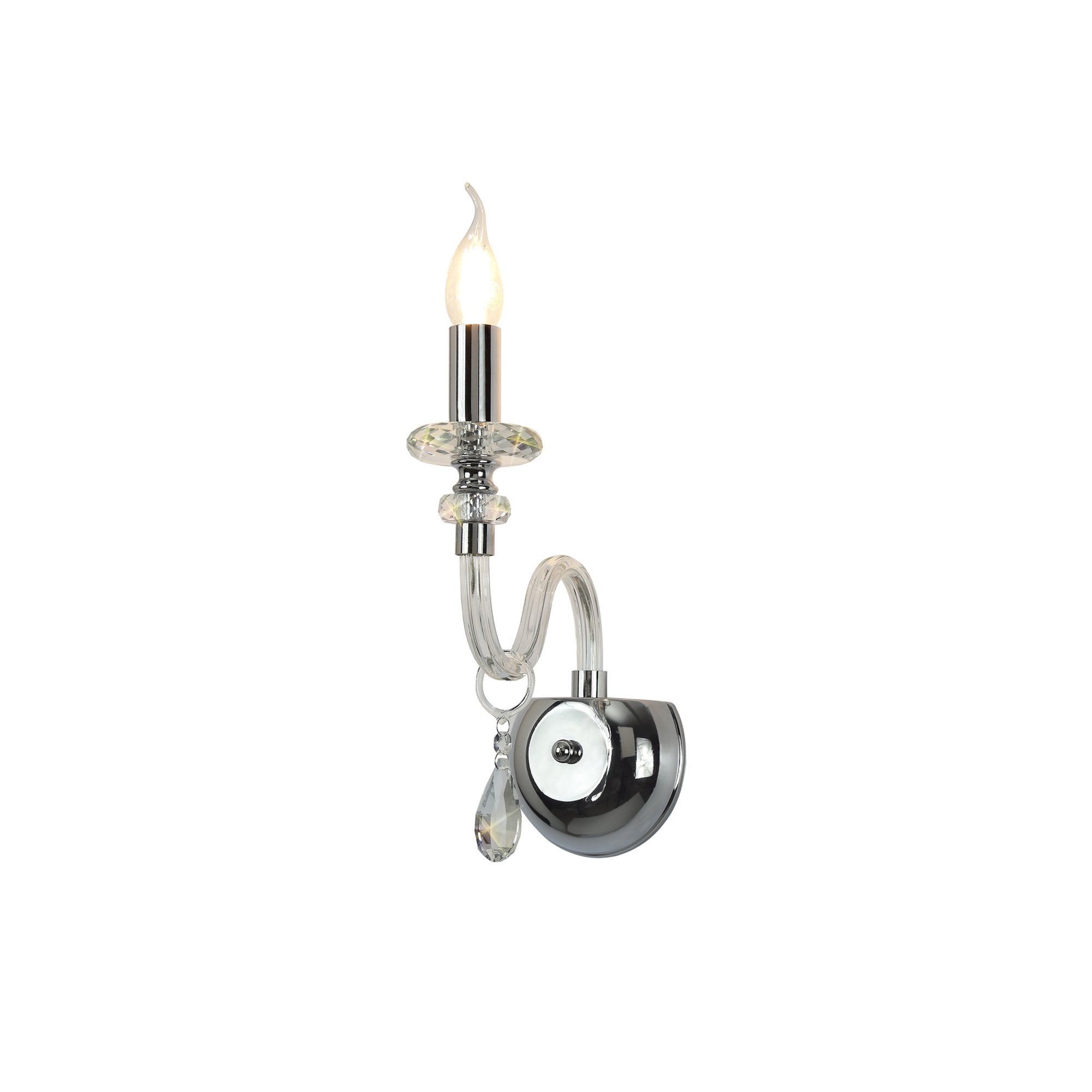 Fabula Hickman Single Wall Lamp - Polished Chrome, Clear Glass & Crystal