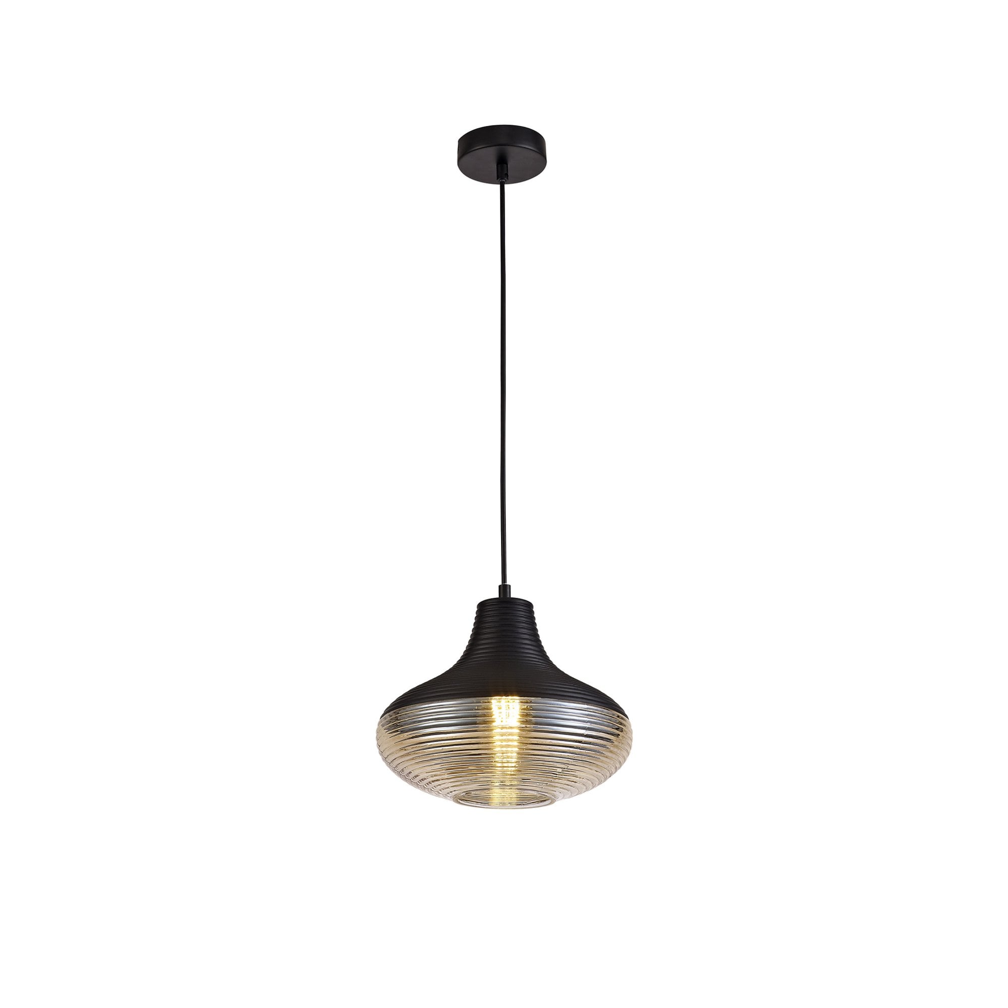 Fabula Nesta Single Vase Pendant - Black & Amber Glass