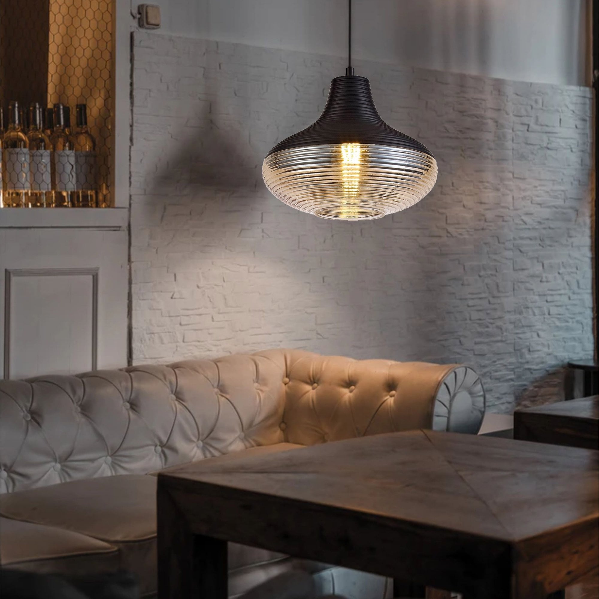 Fabula Nesta Single Vase Pendant - Black & Amber Glass