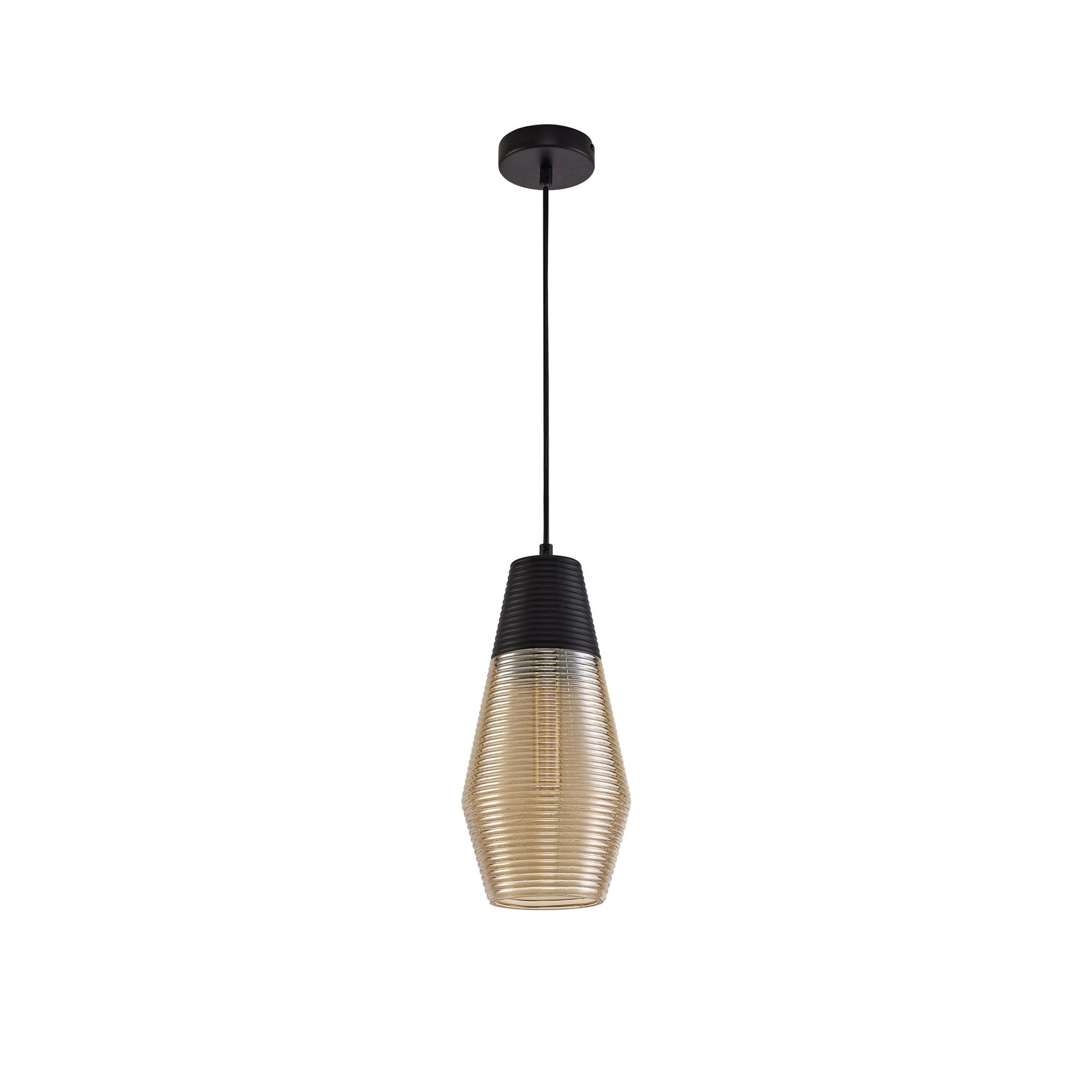Fabula Nesta Single Cone Pendant - Black & Amber Glass