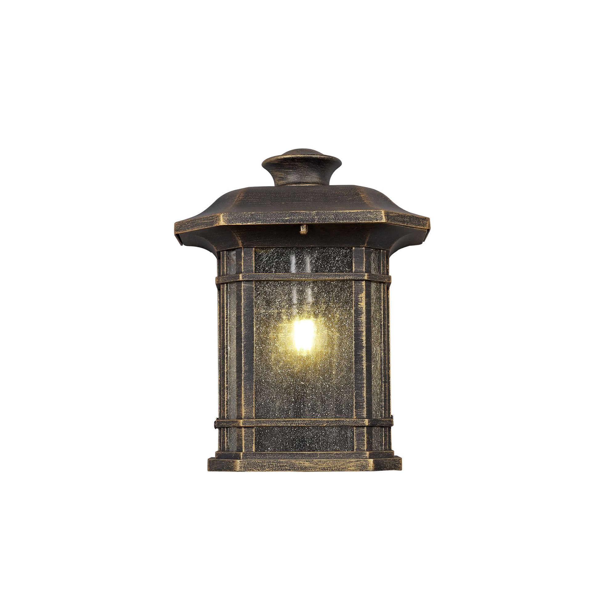 Fabula Highstone Single Half Wall Lamp - Brushed Black Gold & Seeded Glass - IP54