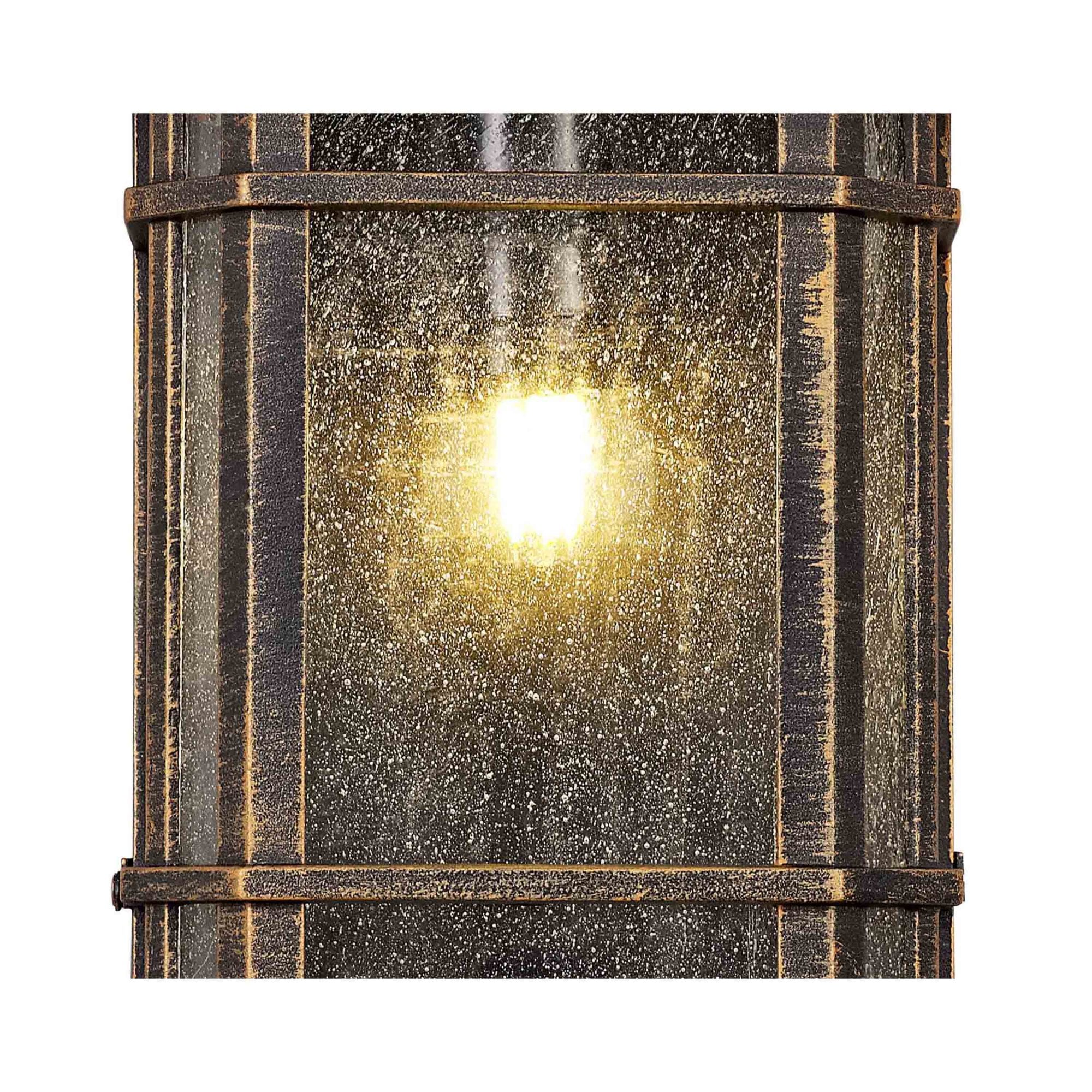 Fabula Highstone Single Half Wall Lamp - Brushed Black Gold & Seeded Glass - IP54