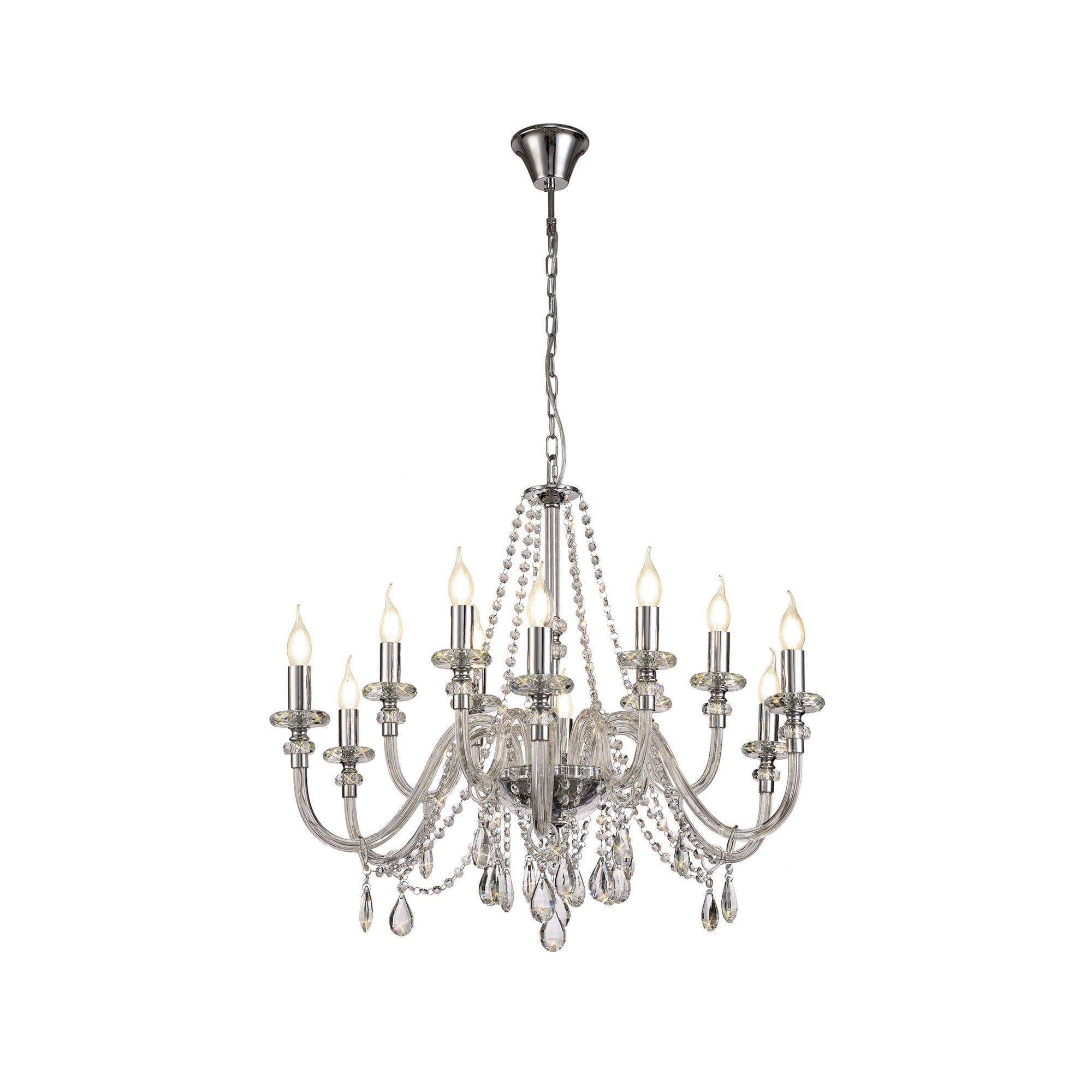 Fabula Hickman 12 Light Chandelier Pendant - Polished Chrome, Clear Glass & Crystal