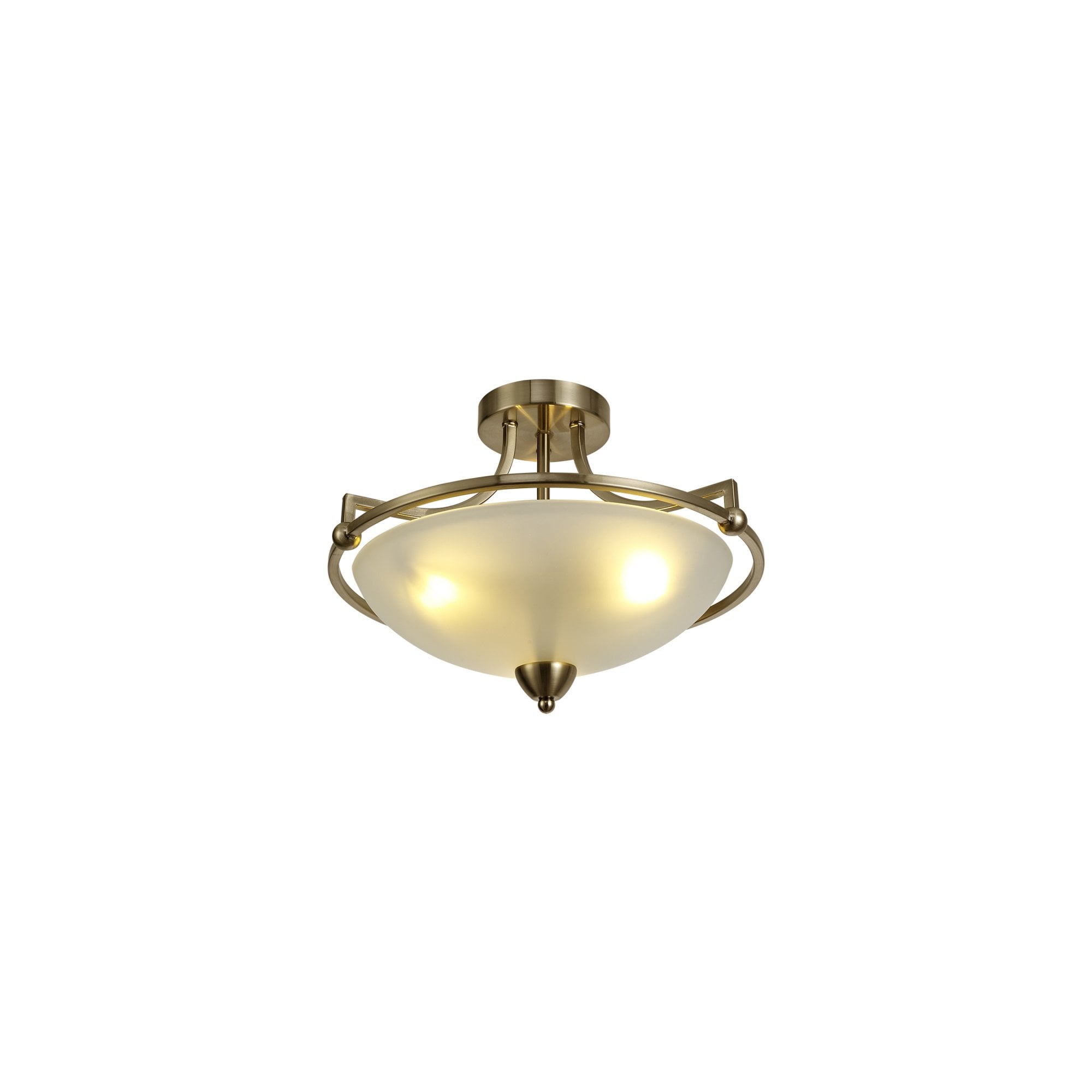 Fabula Rangers 3 Light Semi-Flush Light - Antique Brass & Frosted Glass