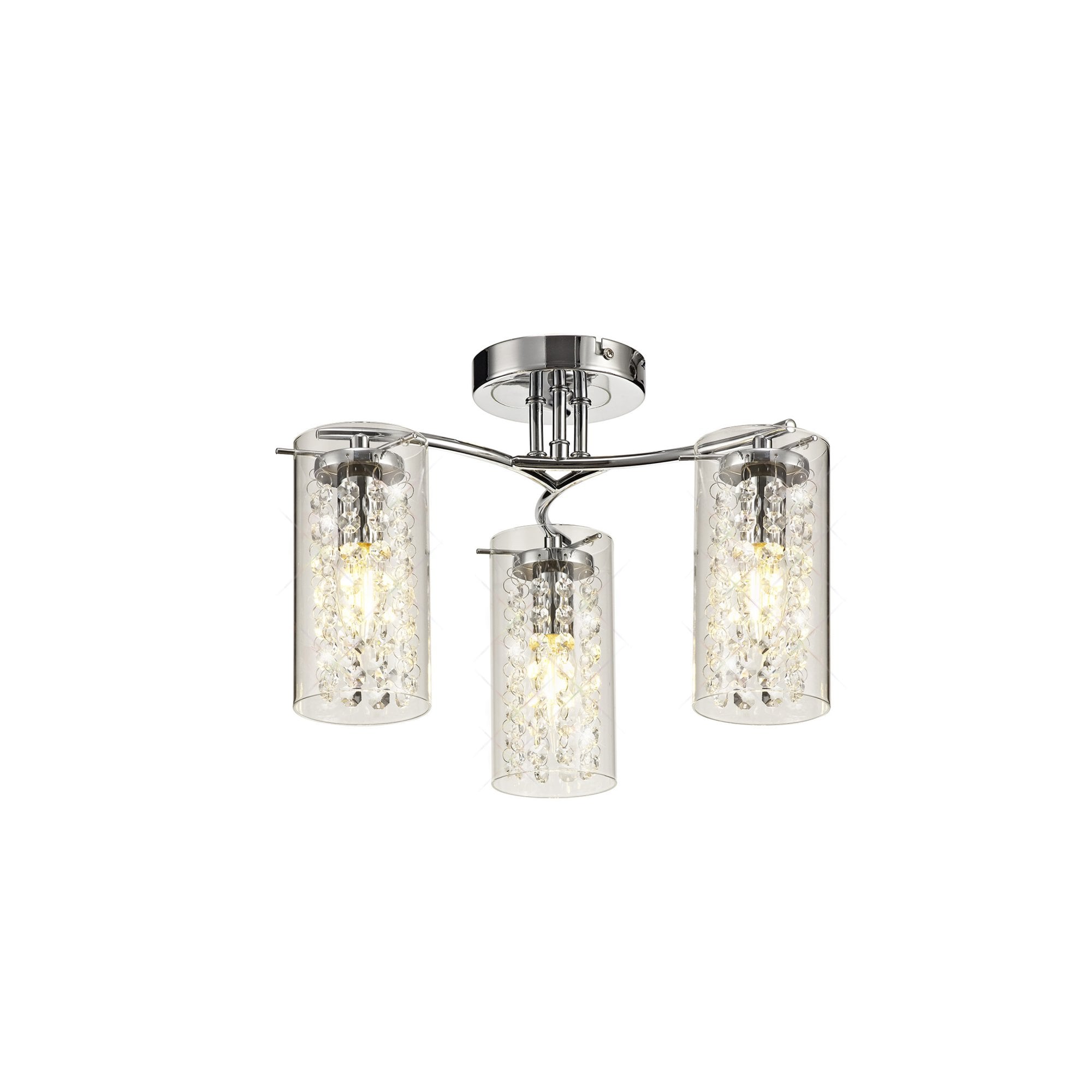 Fabula Langley 3 Light Semi-Flush Light - Polished Chrome, Crystal & Glass