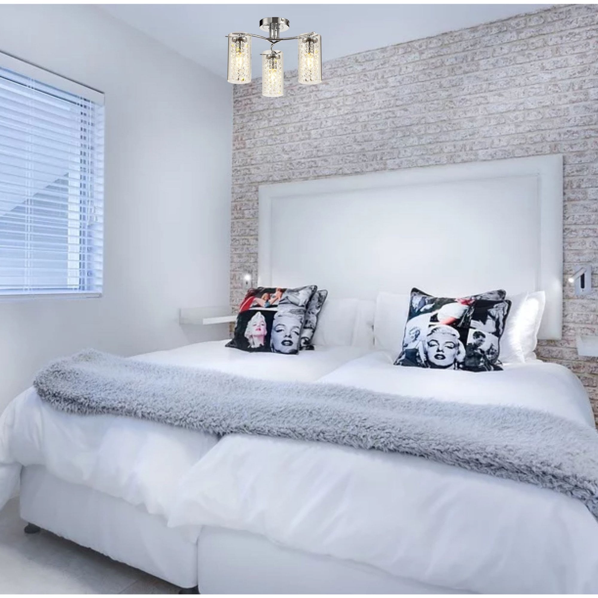 Fabula Langley 3 Light Semi-Flush Light - Polished Chrome, Crystal & Glass