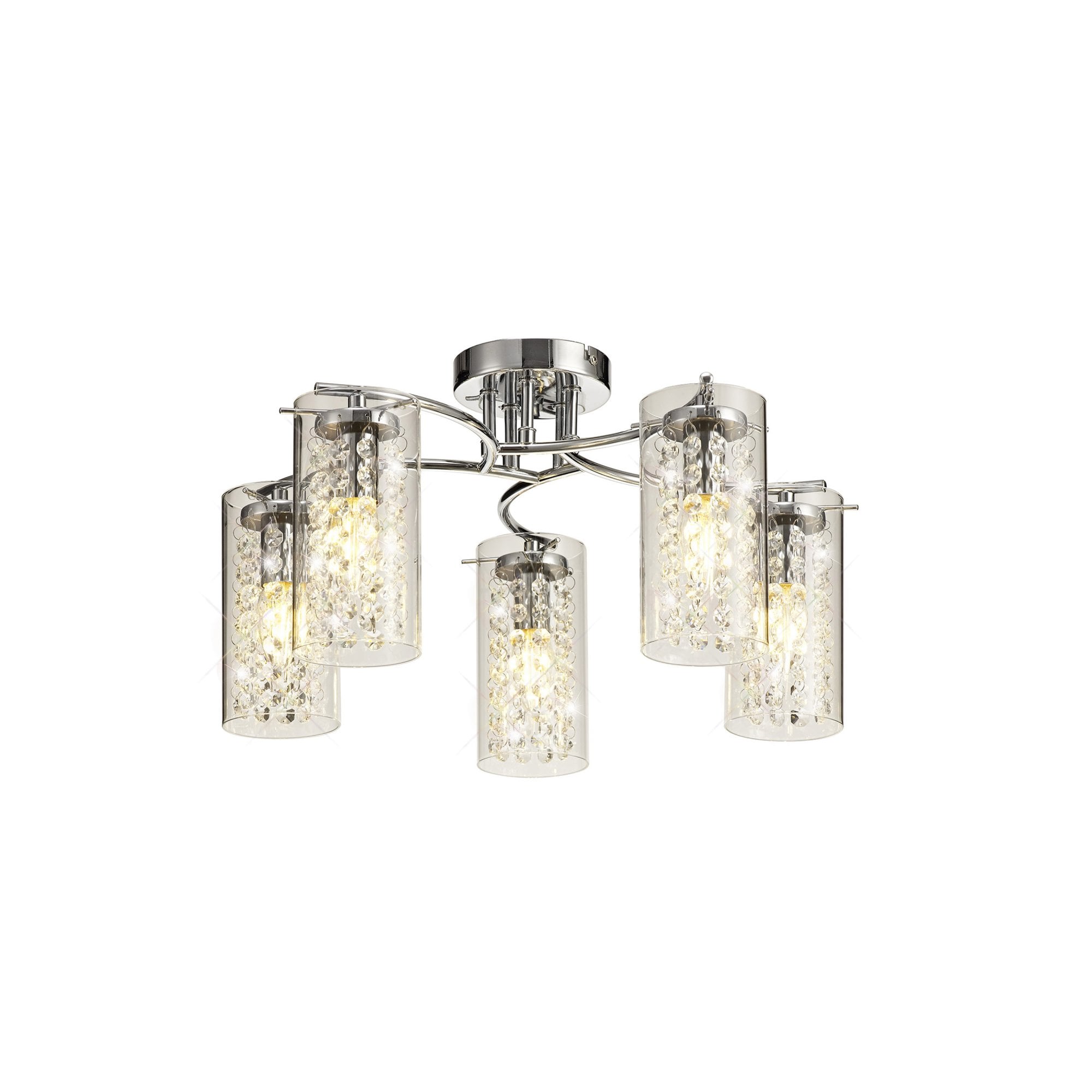 Fabula Langley 5 Light Semi-Flush Light - Polished Chrome, Crystal & Glass