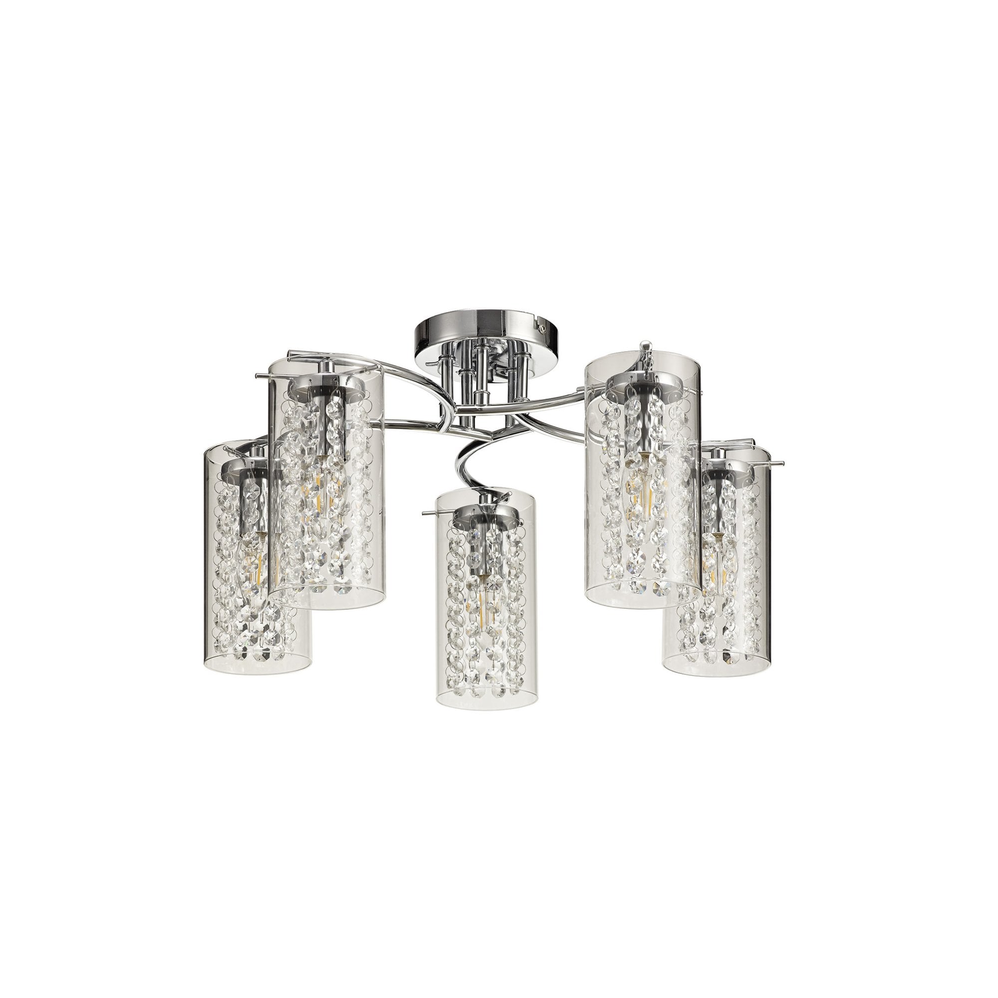 Fabula Langley 5 Light Semi-Flush Light - Polished Chrome, Crystal & Glass