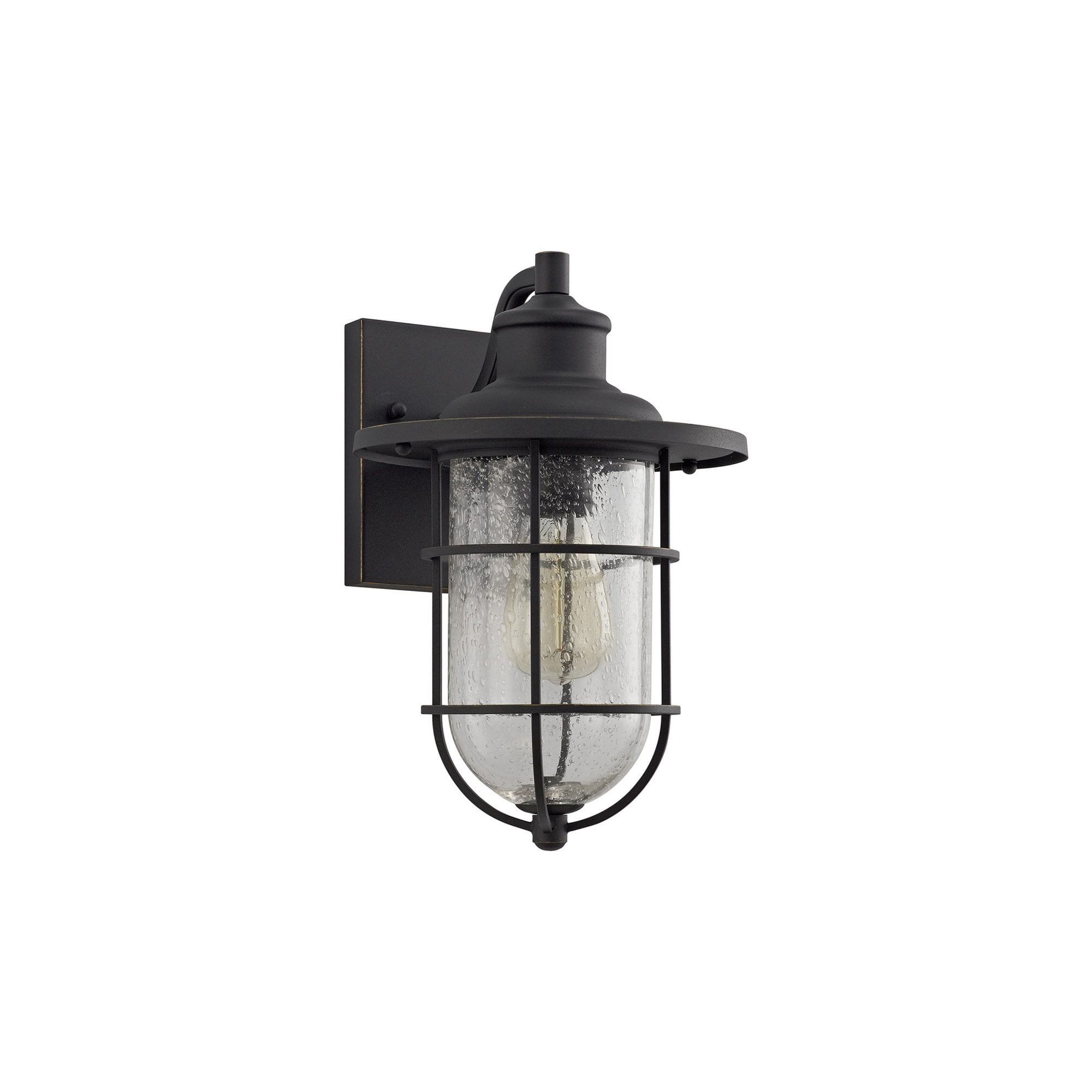 Fabula Rivenhall Single Wall Lamp - Black/Gold & Seeded Clear Glass - IP54