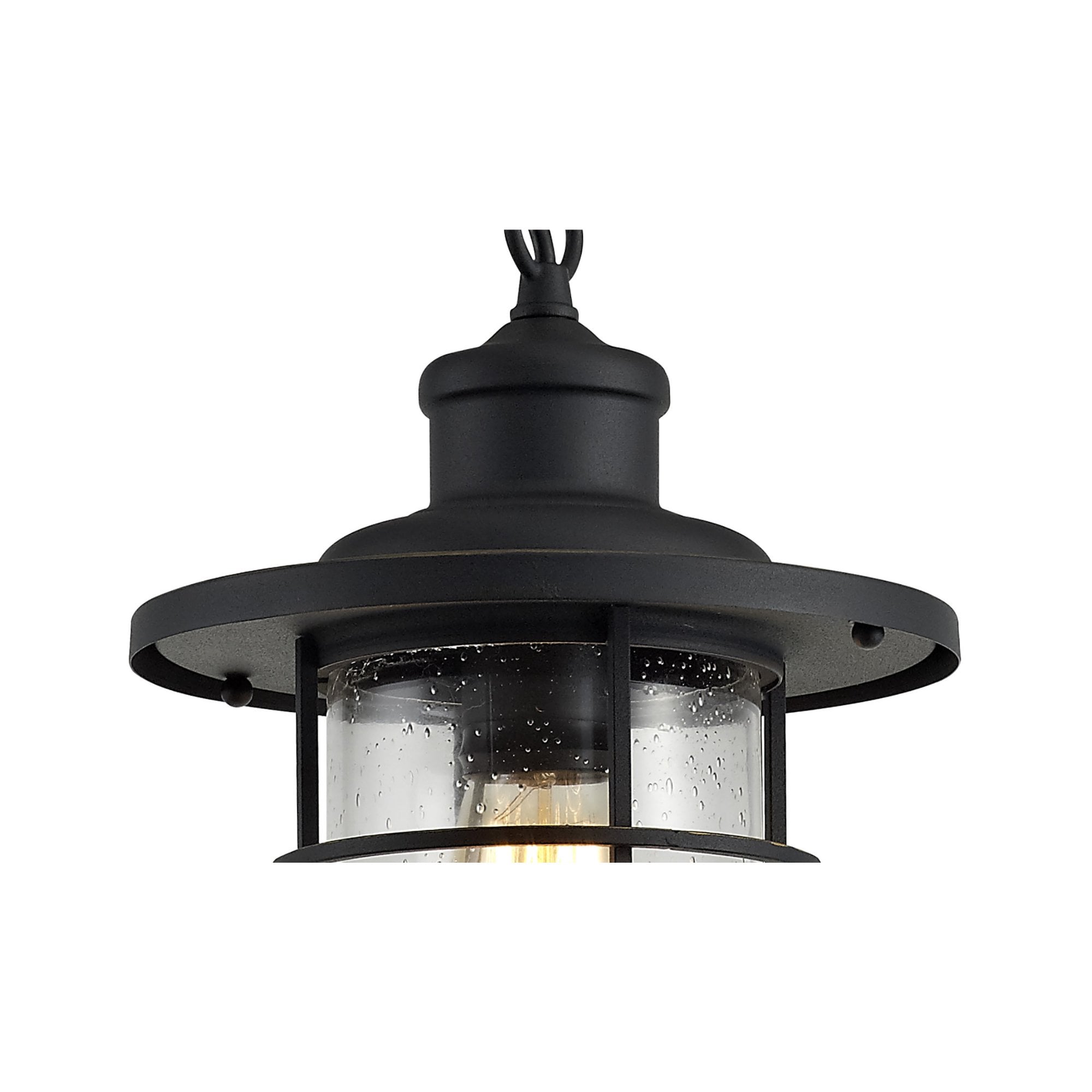 Fabula Rivenhall Single Pendant - Black/Gold & Seeded Clear Glass - IP54