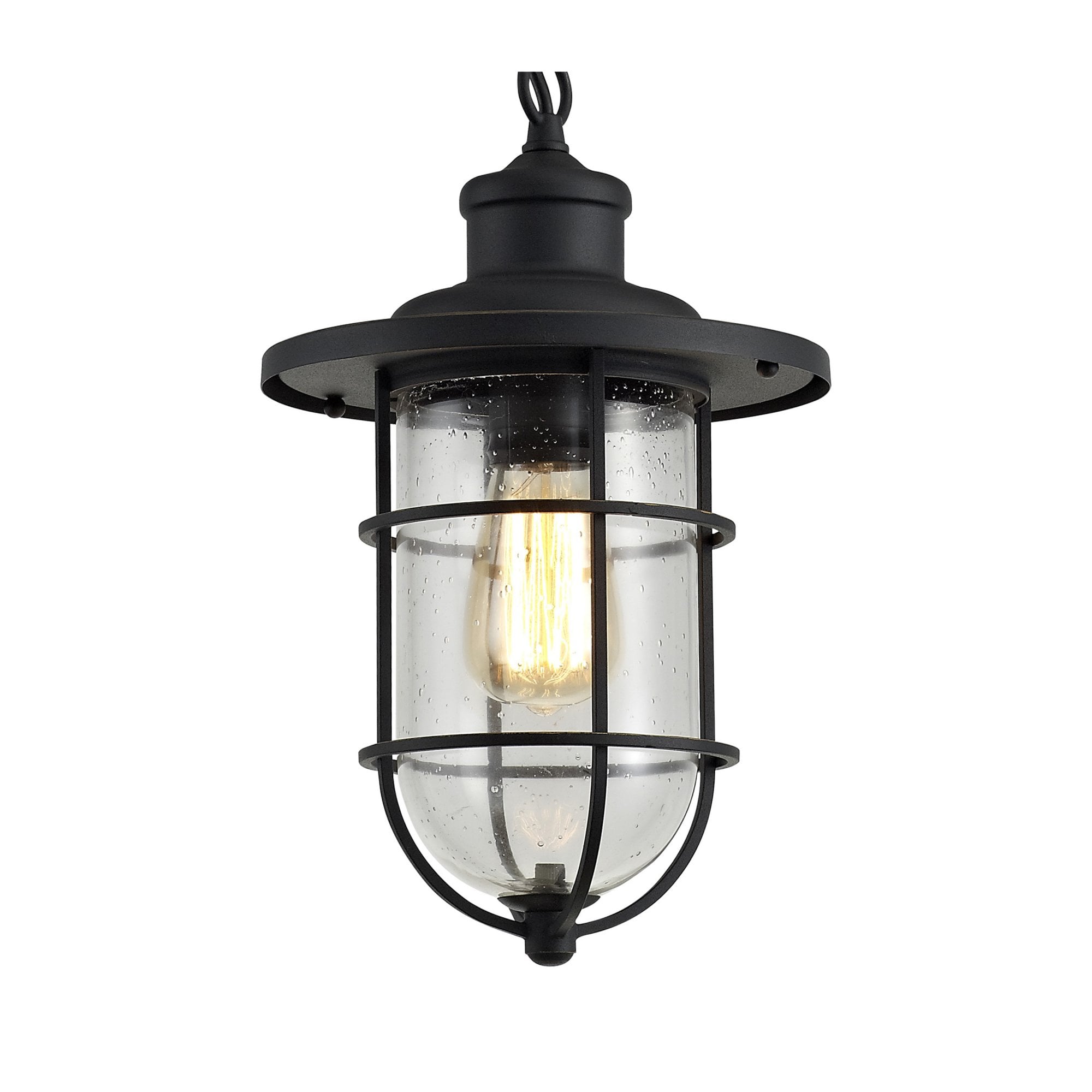 Fabula Rivenhall Single Pendant - Black/Gold & Seeded Clear Glass - IP54