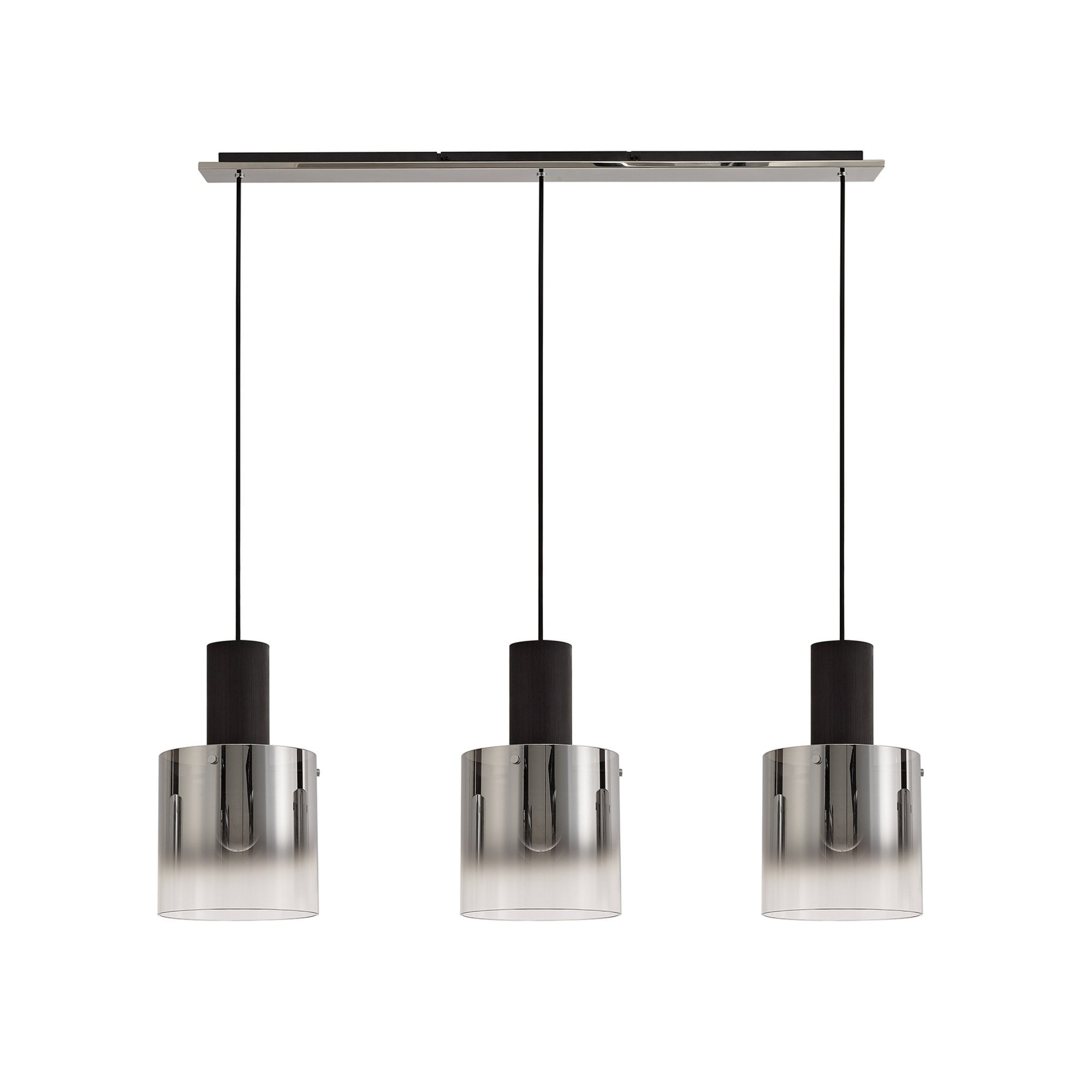 Fabula Kendon Adjustable 3 Light Linear Pendant - Black & Smoke Fade Glass