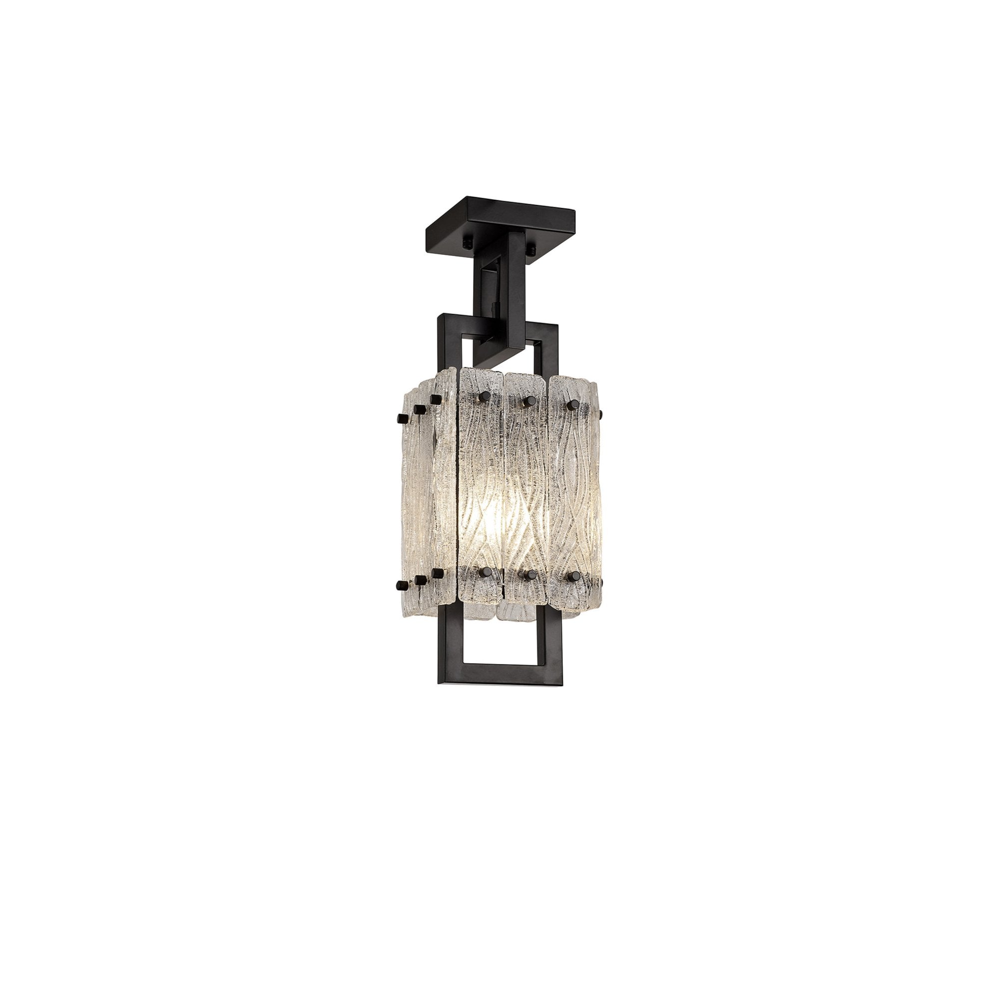 Fabula Sutton Small Single Square Pendant - Matt Black & Crystal Sand Glass