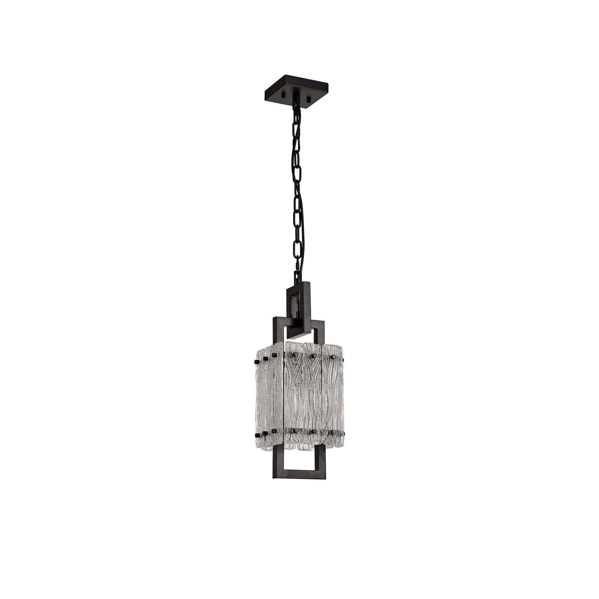 Fabula Sutton Small Single Square Pendant - Matt Black & Crystal Sand Glass