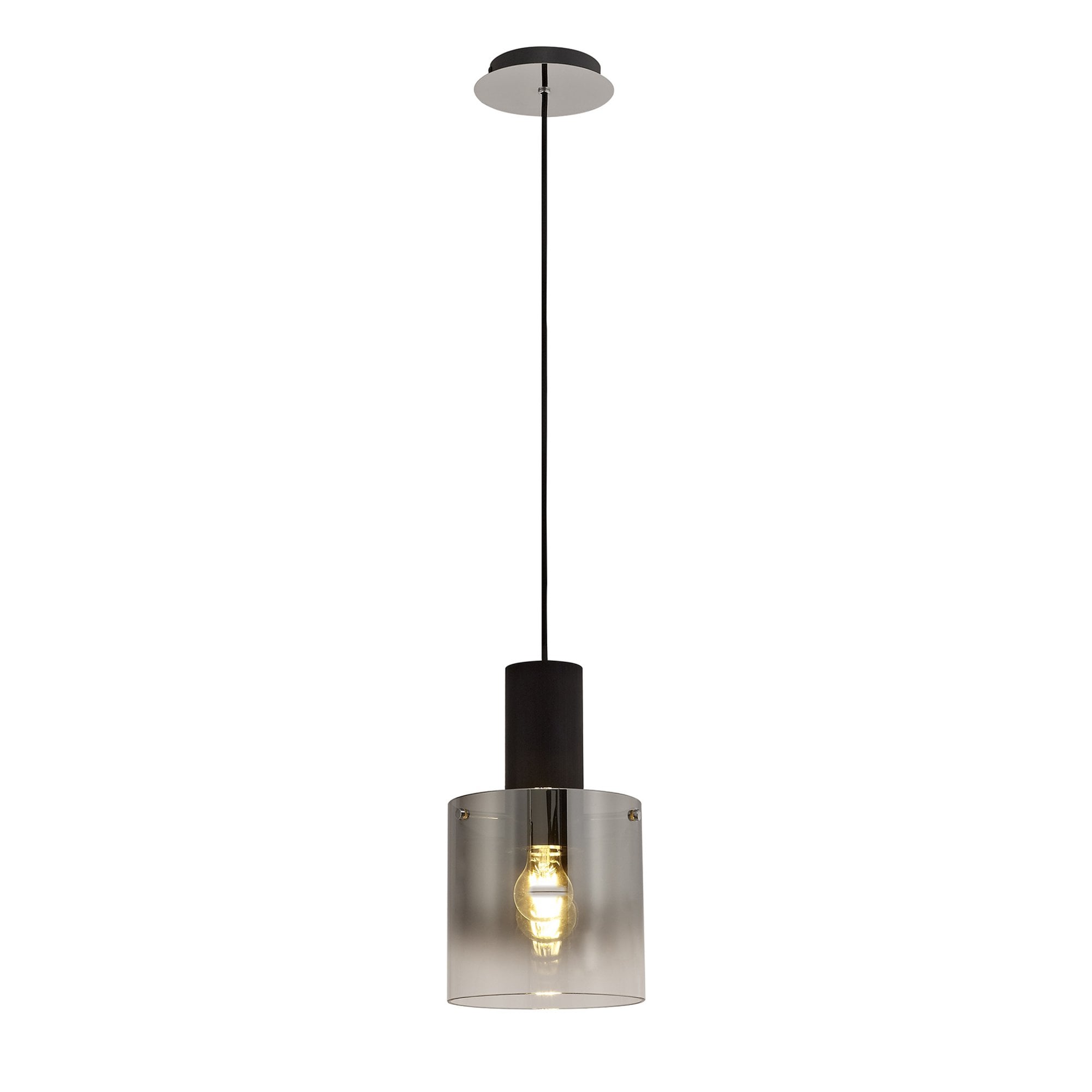 Fabula Kendon Single Adjustable Pendant - Black & Smoke Fade Glass