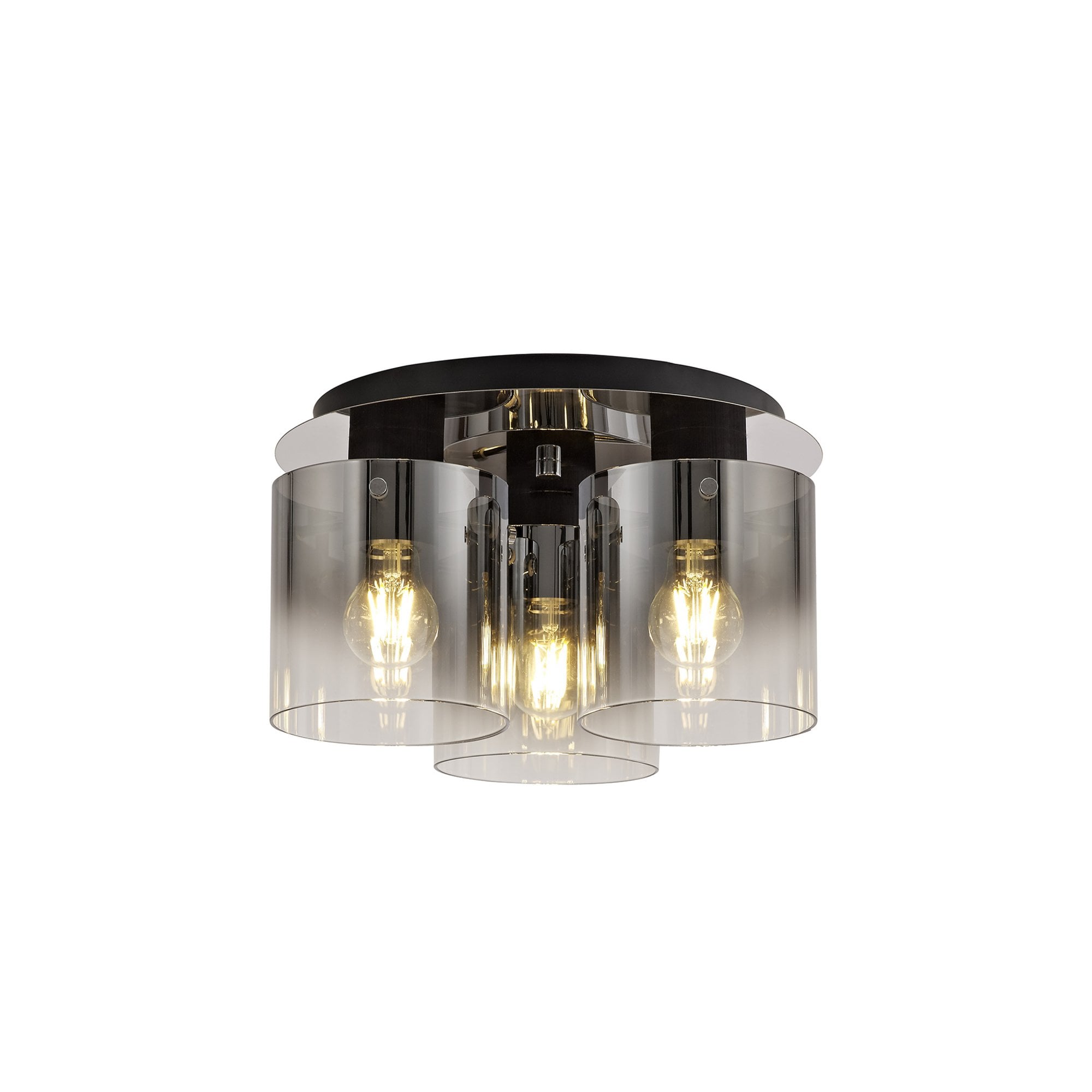 Fabula Kendon 3 Light Round Flush Light - Black & Smoke Fade Glass