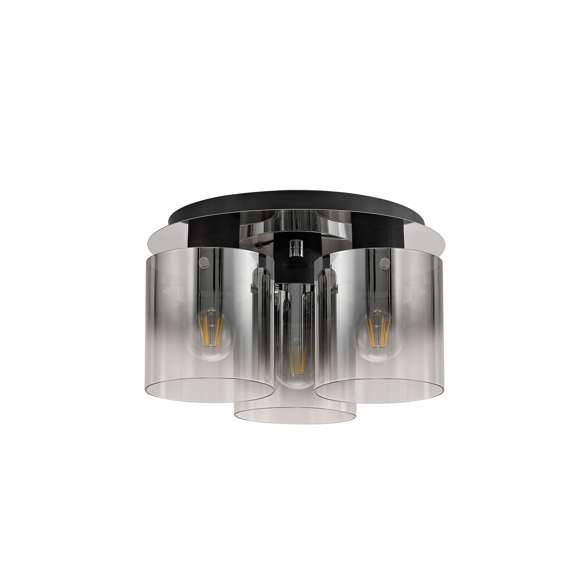 Fabula Kendon 3 Light Round Flush Light - Black & Smoke Fade Glass