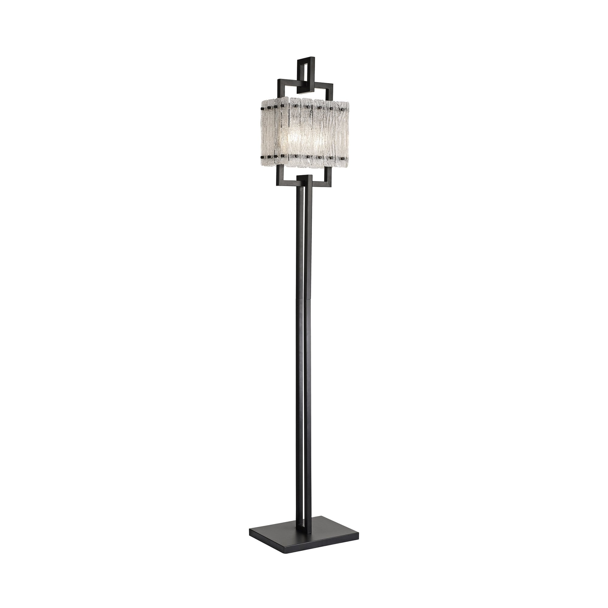 Fabula Sutton 2 Light Floor Lamp - Matt Black & Crystal Sand Glass