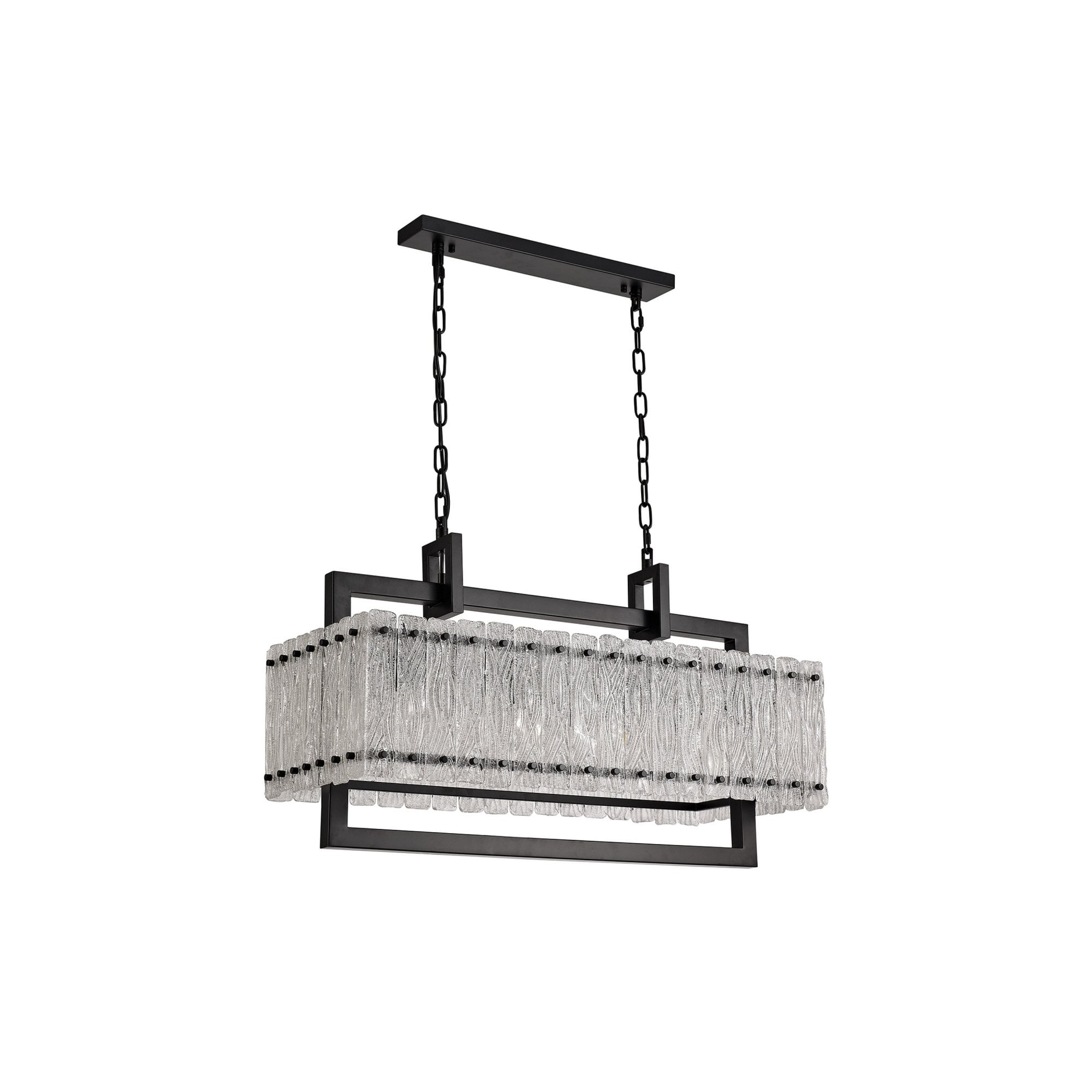 Fabula Sutton Medium 8 Light Linear Pendant - Matt Black & Crystal Sand Glass