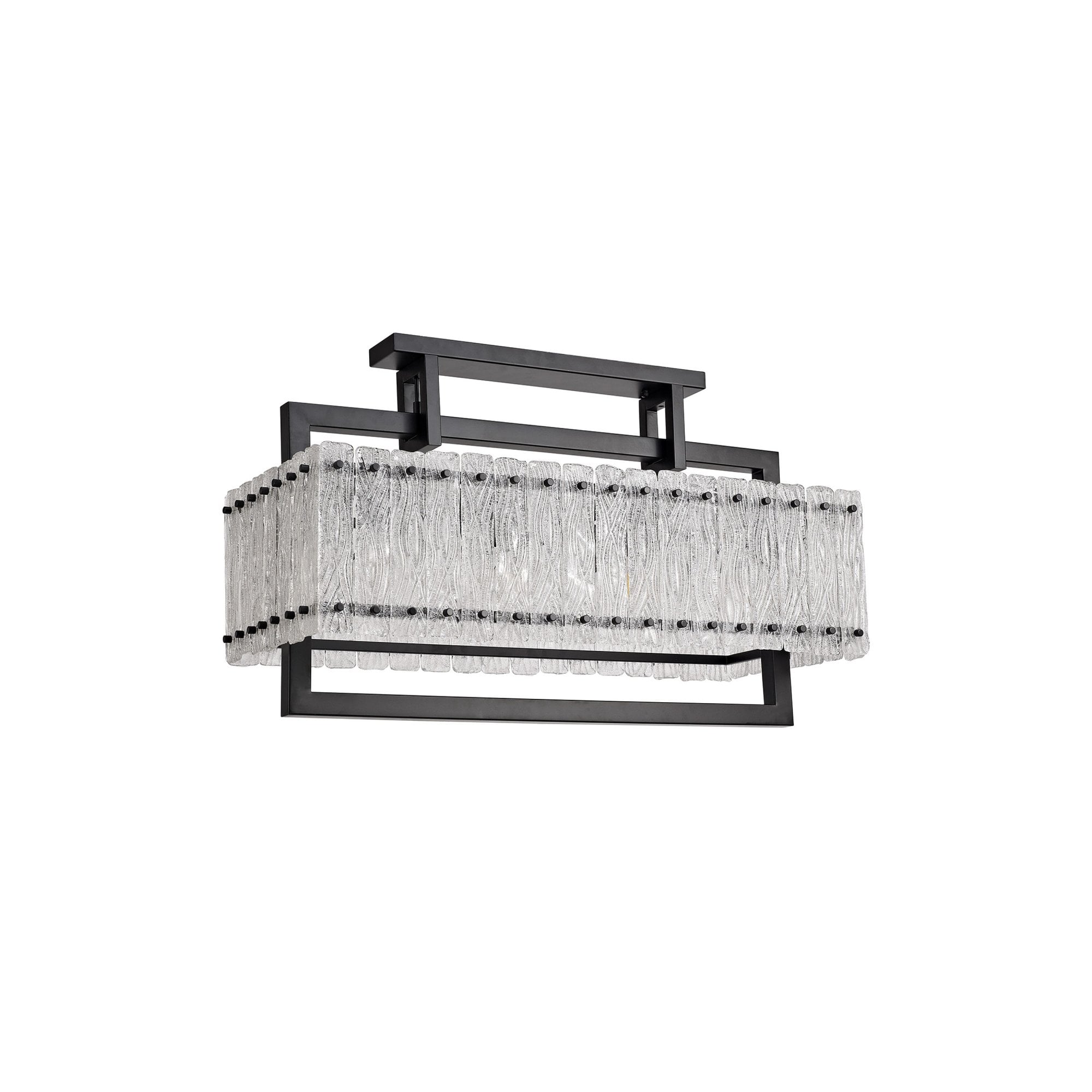 Fabula Sutton Medium 8 Light Linear Pendant - Matt Black & Crystal Sand Glass