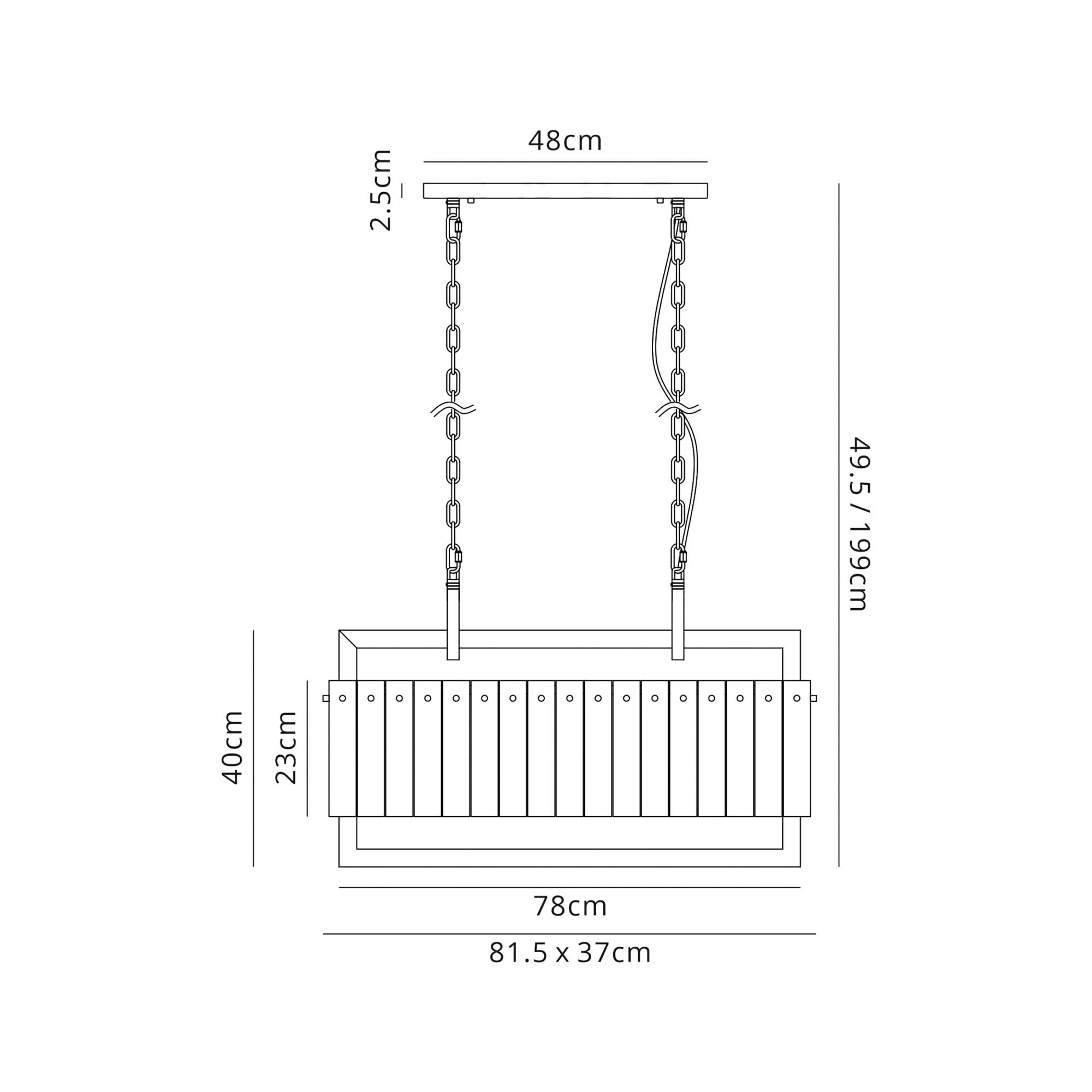 Fabula Sutton Medium 8 Light Linear Pendant - Matt Black & Crystal Sand Glass