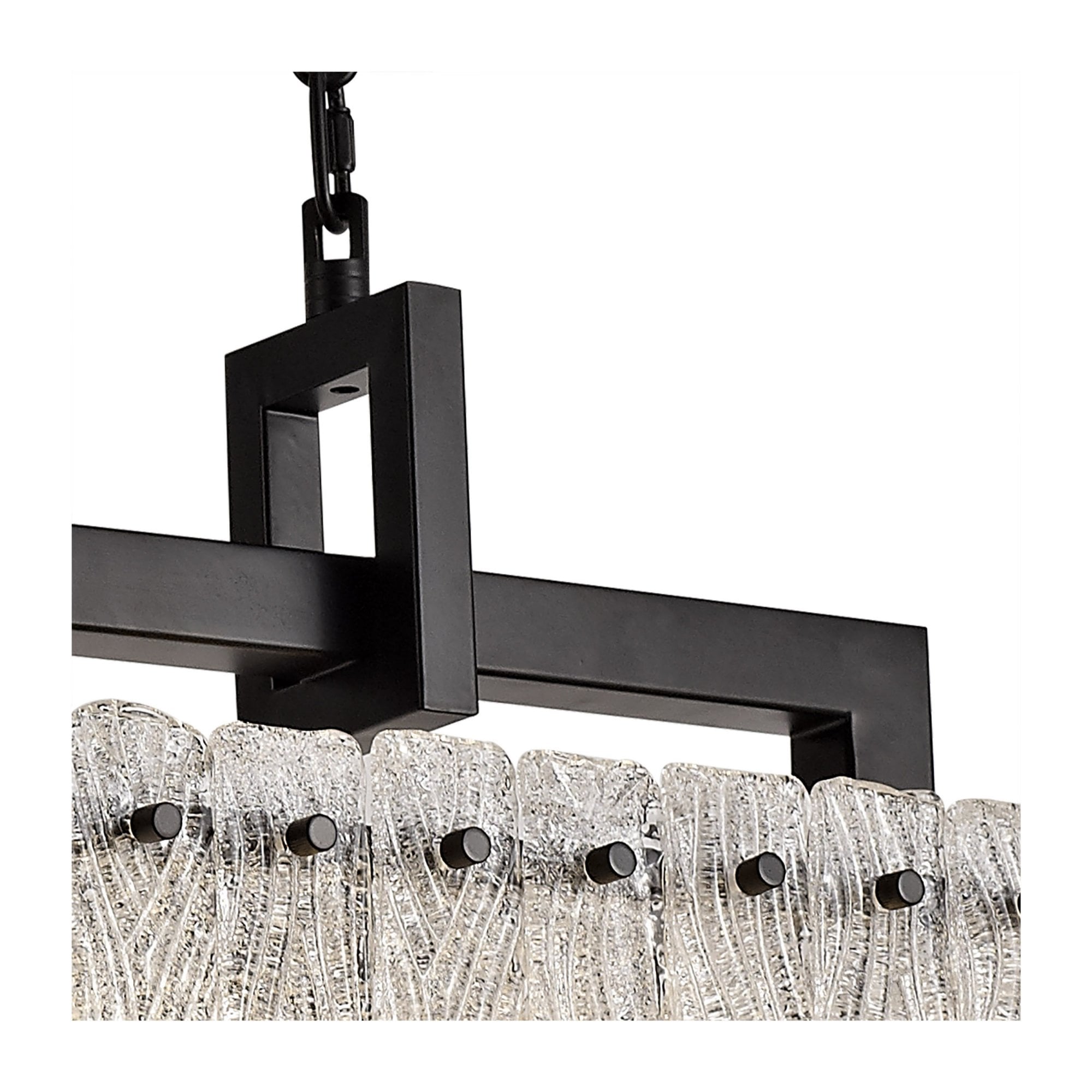 Fabula Sutton Medium 8 Light Linear Pendant - Matt Black & Crystal Sand Glass