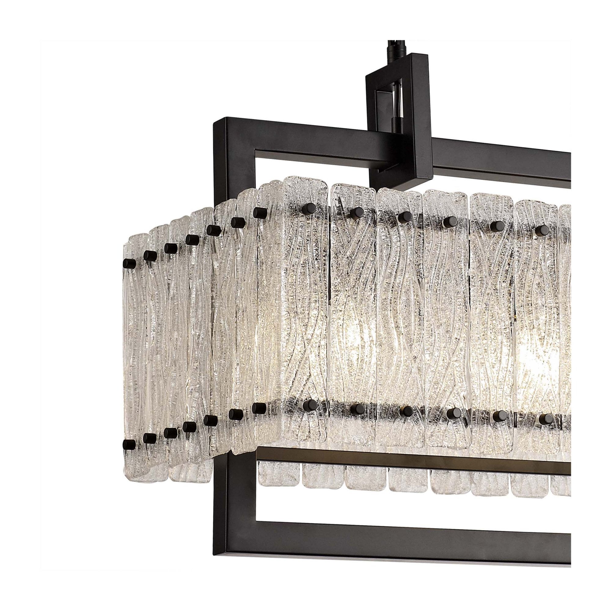 Fabula Sutton Medium 8 Light Linear Pendant - Matt Black & Crystal Sand Glass