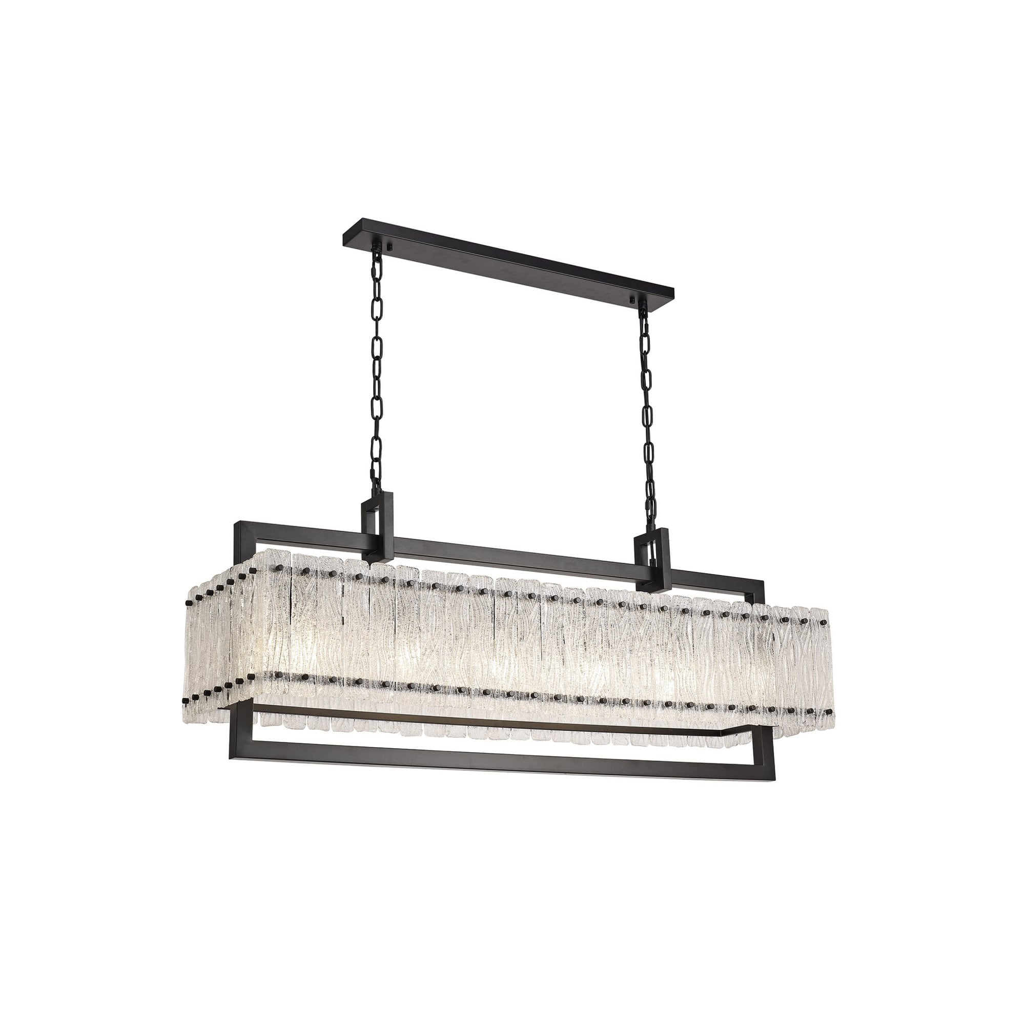 Fabula Sutton Large 12 Light Linear Pendant - Matt Black & Crystal Sand Glass