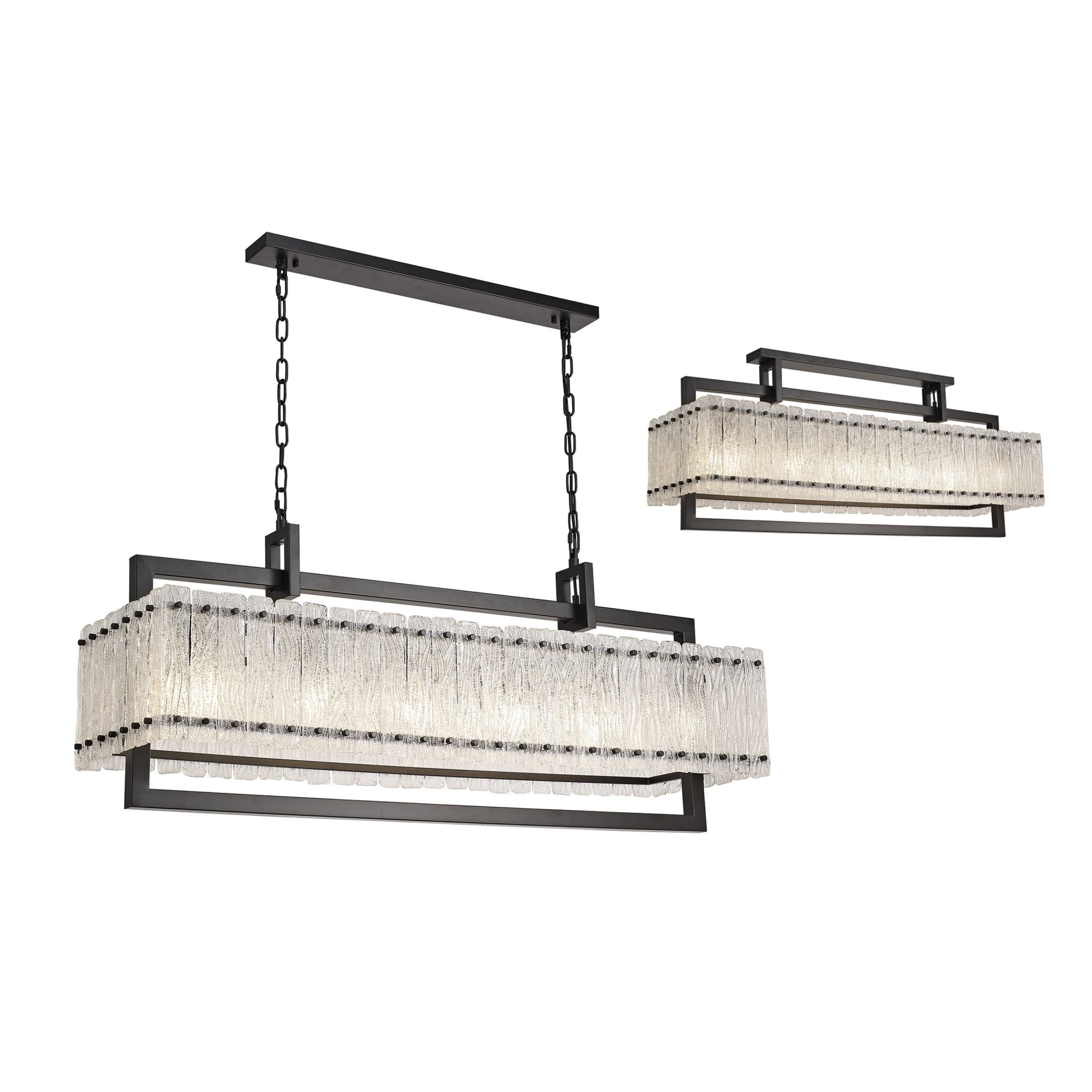 Fabula Sutton Large 12 Light Linear Pendant - Matt Black & Crystal Sand Glass