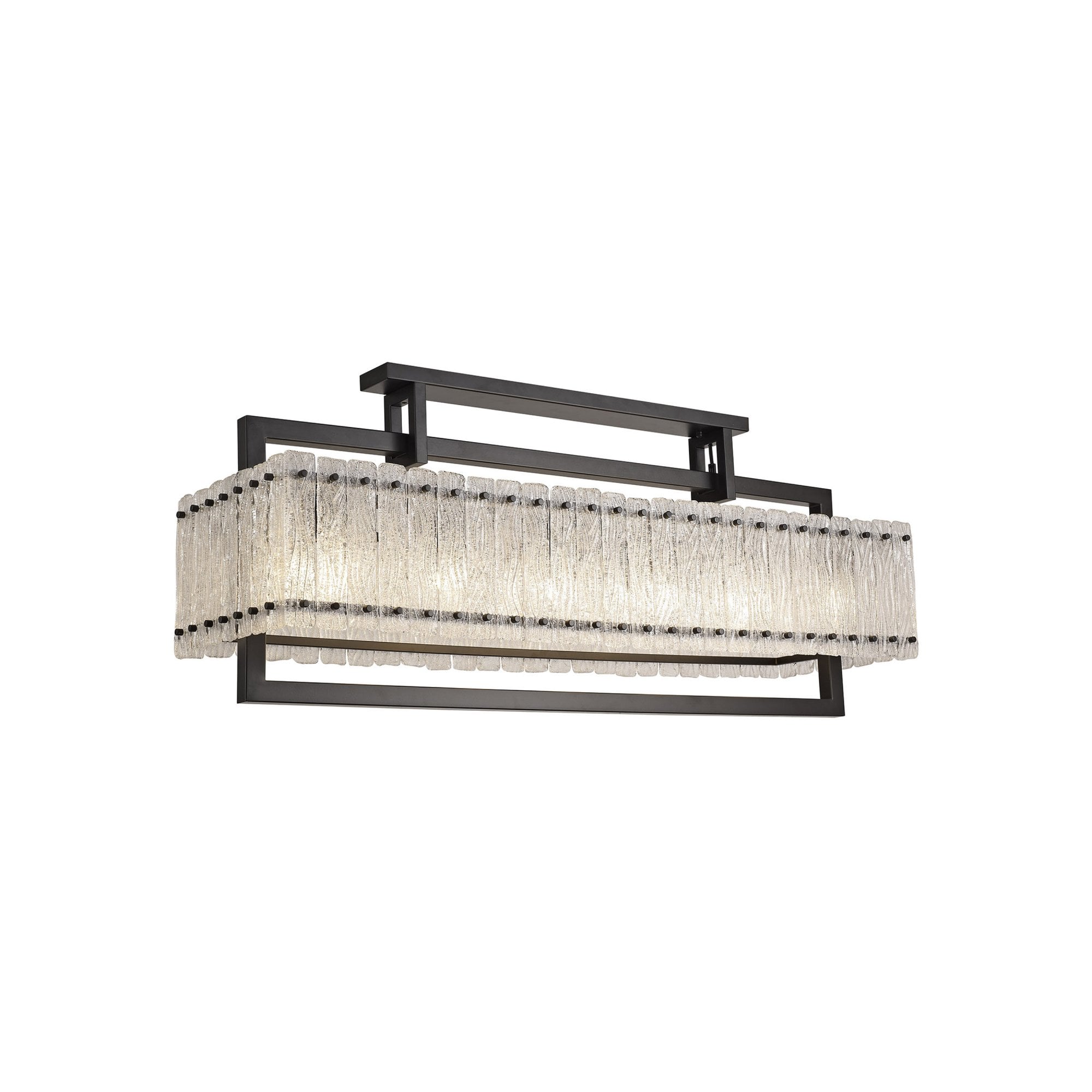 Fabula Sutton Large 12 Light Linear Pendant - Matt Black & Crystal Sand Glass