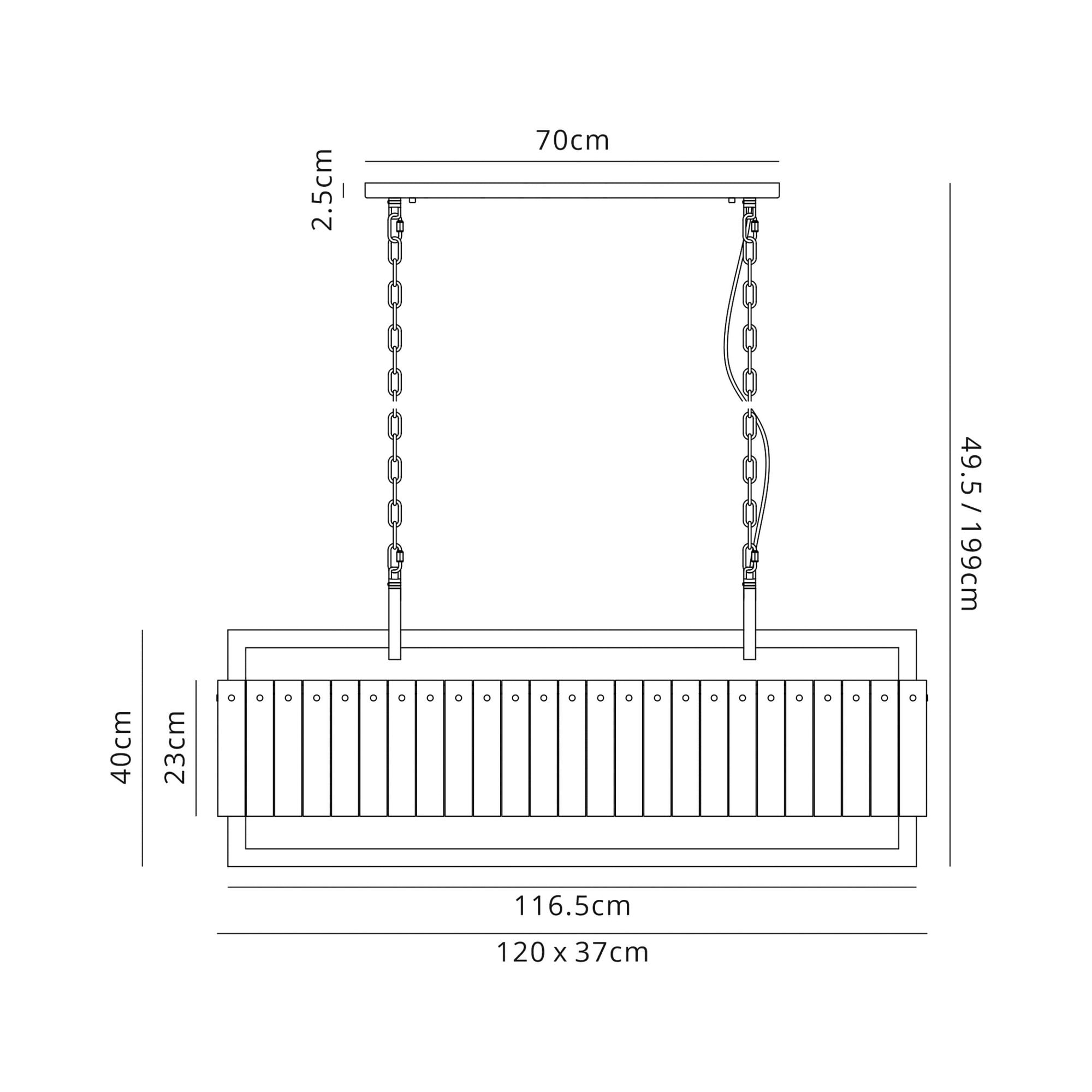 Fabula Sutton Large 12 Light Linear Pendant - Matt Black & Crystal Sand Glass
