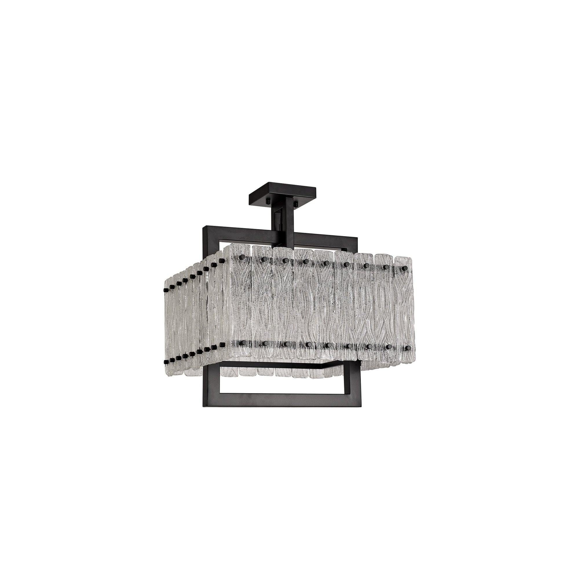 Fabula Sutton Large 5 Light Square Pendant - Matt Black & Crystal Sand Glass
