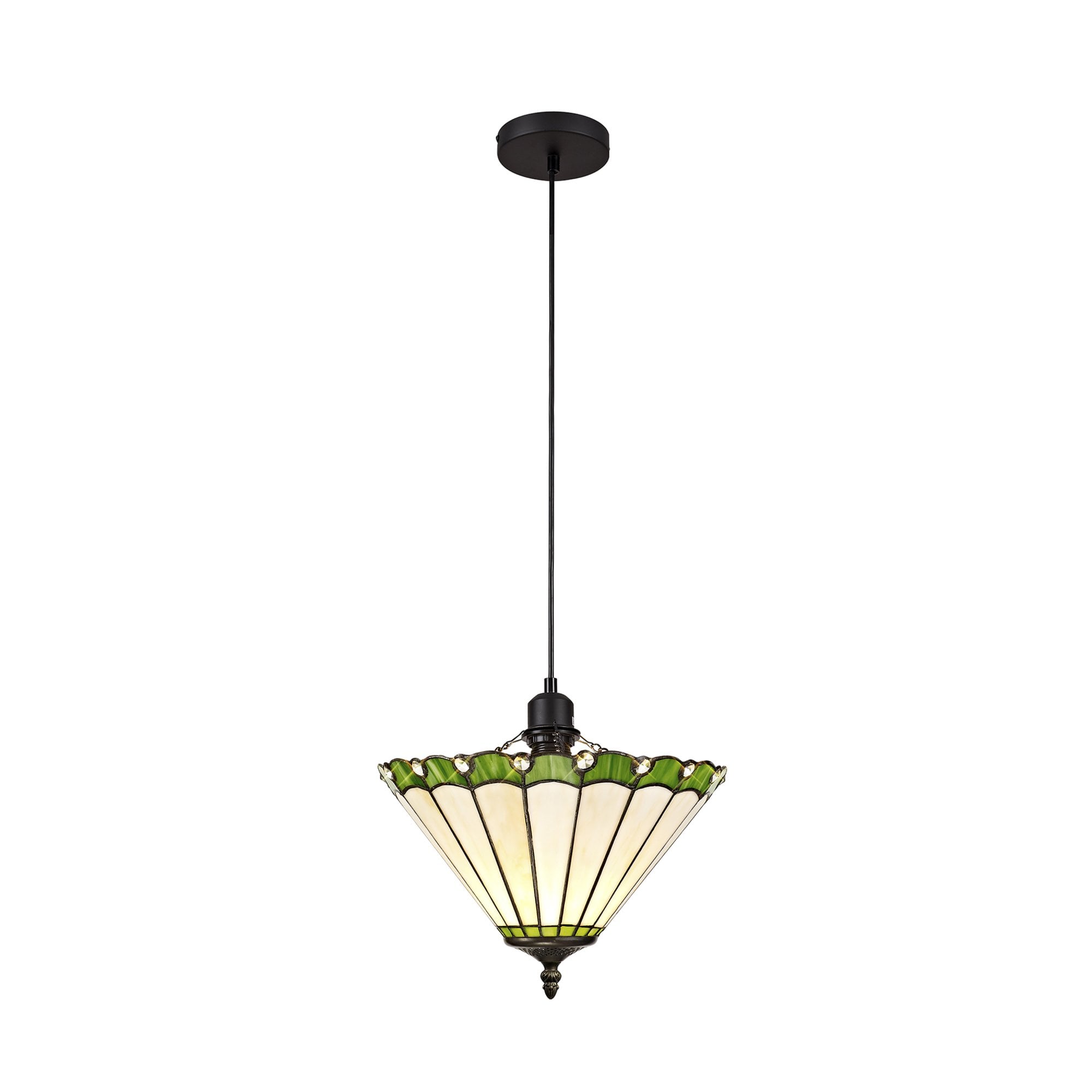 Fabula Amberley Single Uplighter Pendant - 30cm Tiffany Shade - Green & Cream