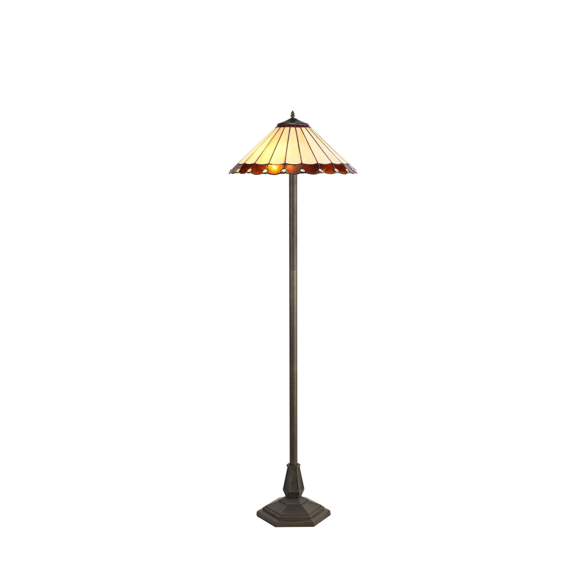 Fabula Amberley 2 Light Octagonal Floor Lamp - 40cm Tiffany Shade - Amber & Cream
